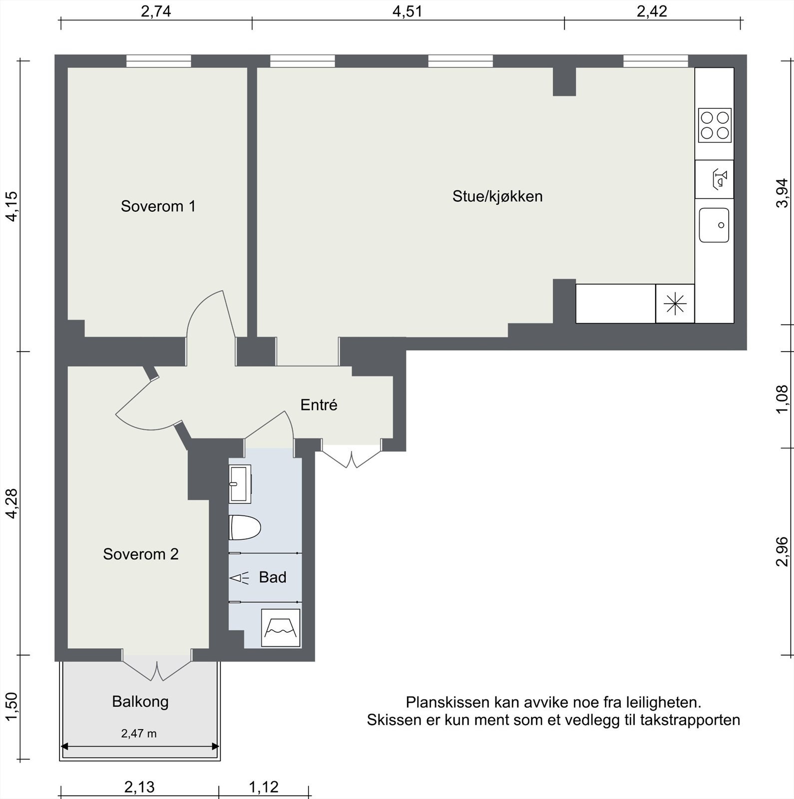 Leiligheten er på 61 m² har en arealsmart planløsning med en åpen sosial sone og to gode rom. Galleribilde