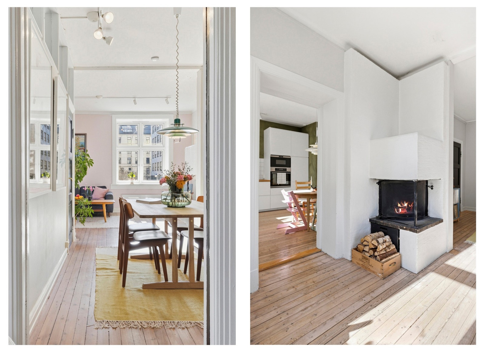 Lys og romslig stue med peis Galleribilde