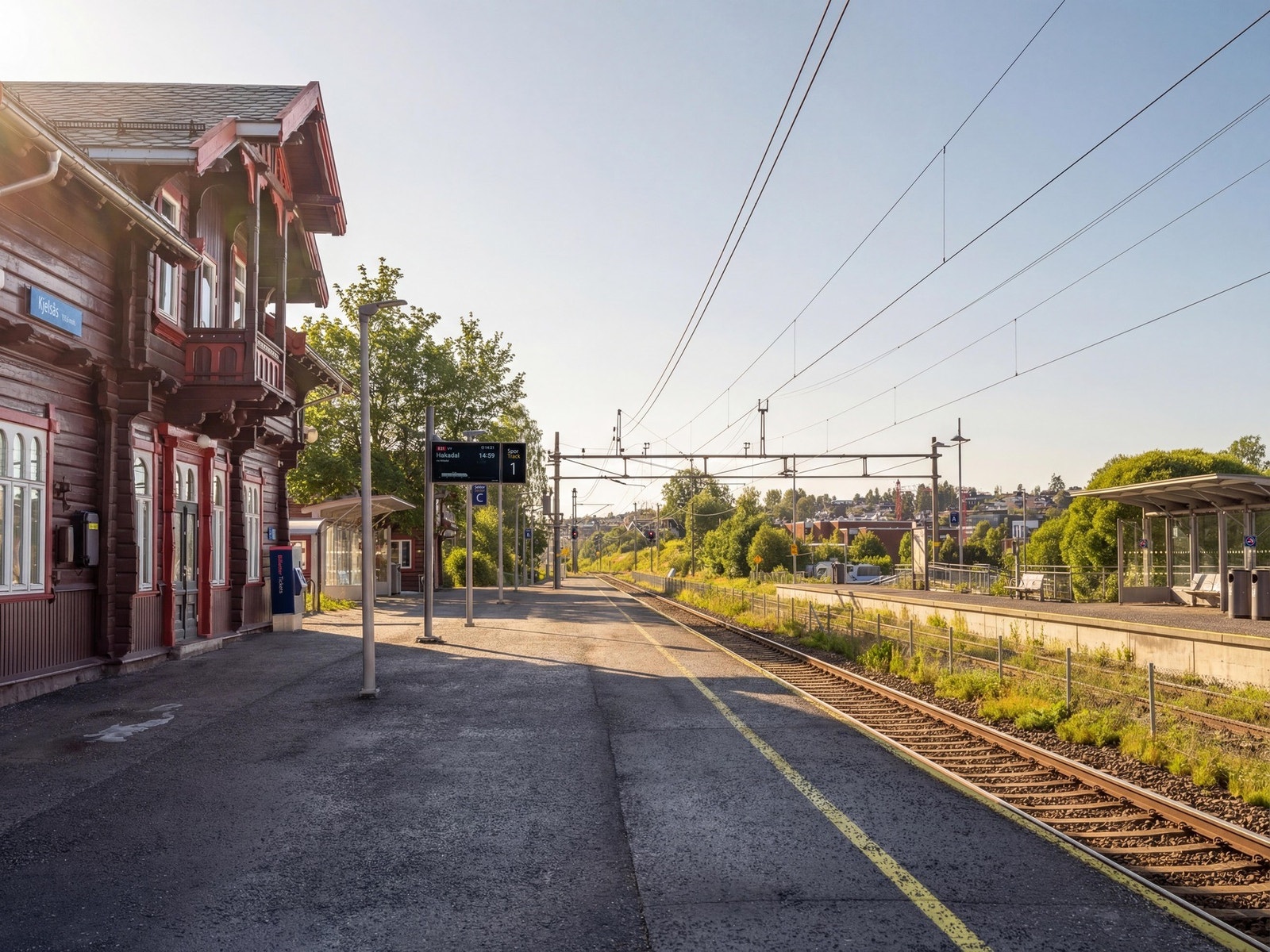 Det er gode kollektivforbindelser i nærområdet med både tog, trikk og buss. Her ser du Kjelsås stasjon som ligger 15 minutters gange unna. Bildet er KI-generert og ment som illustrasjon. Avvik kan forekomme. Galleribilde