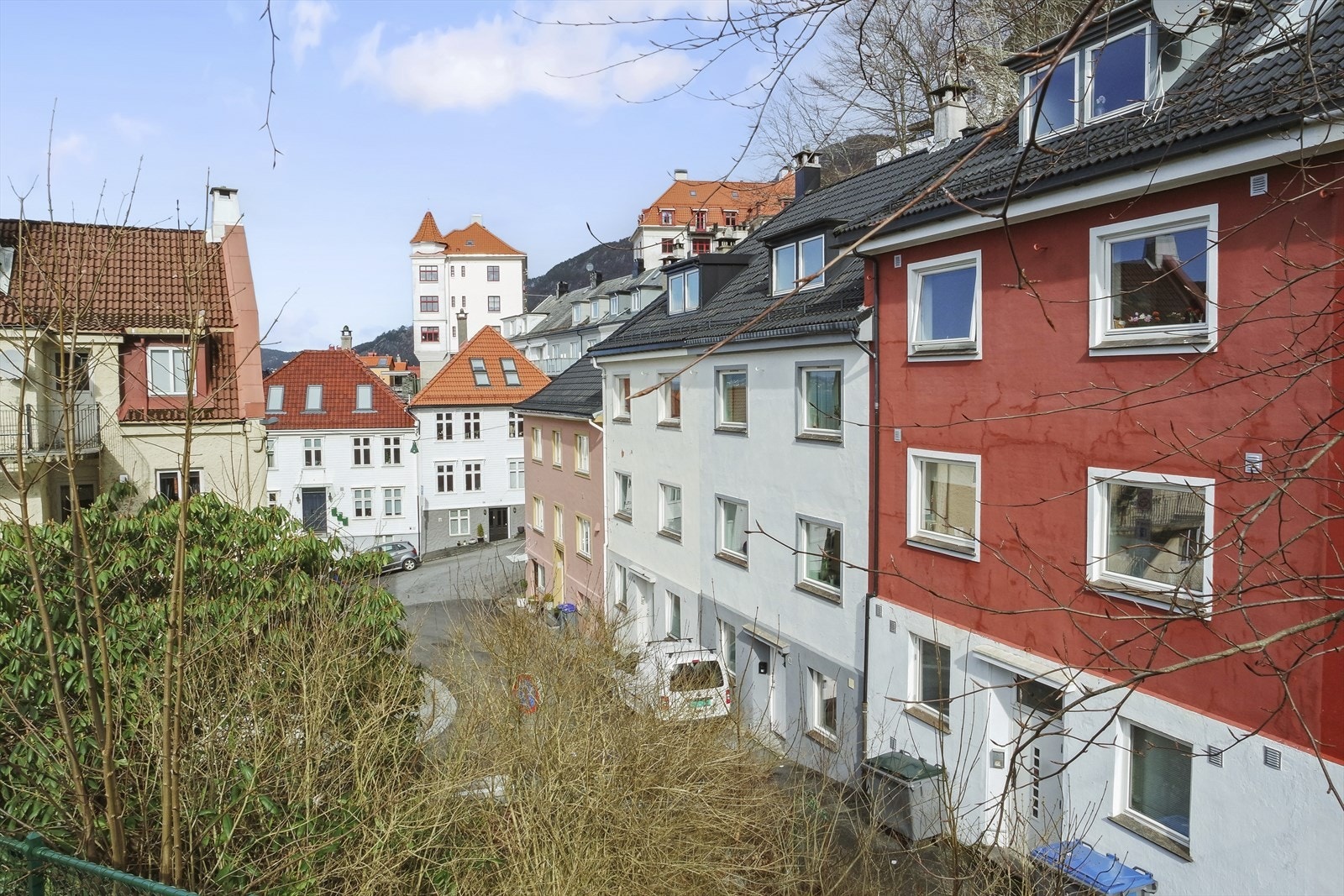 Rolig nabolag med lite trafikk. Galleribilde