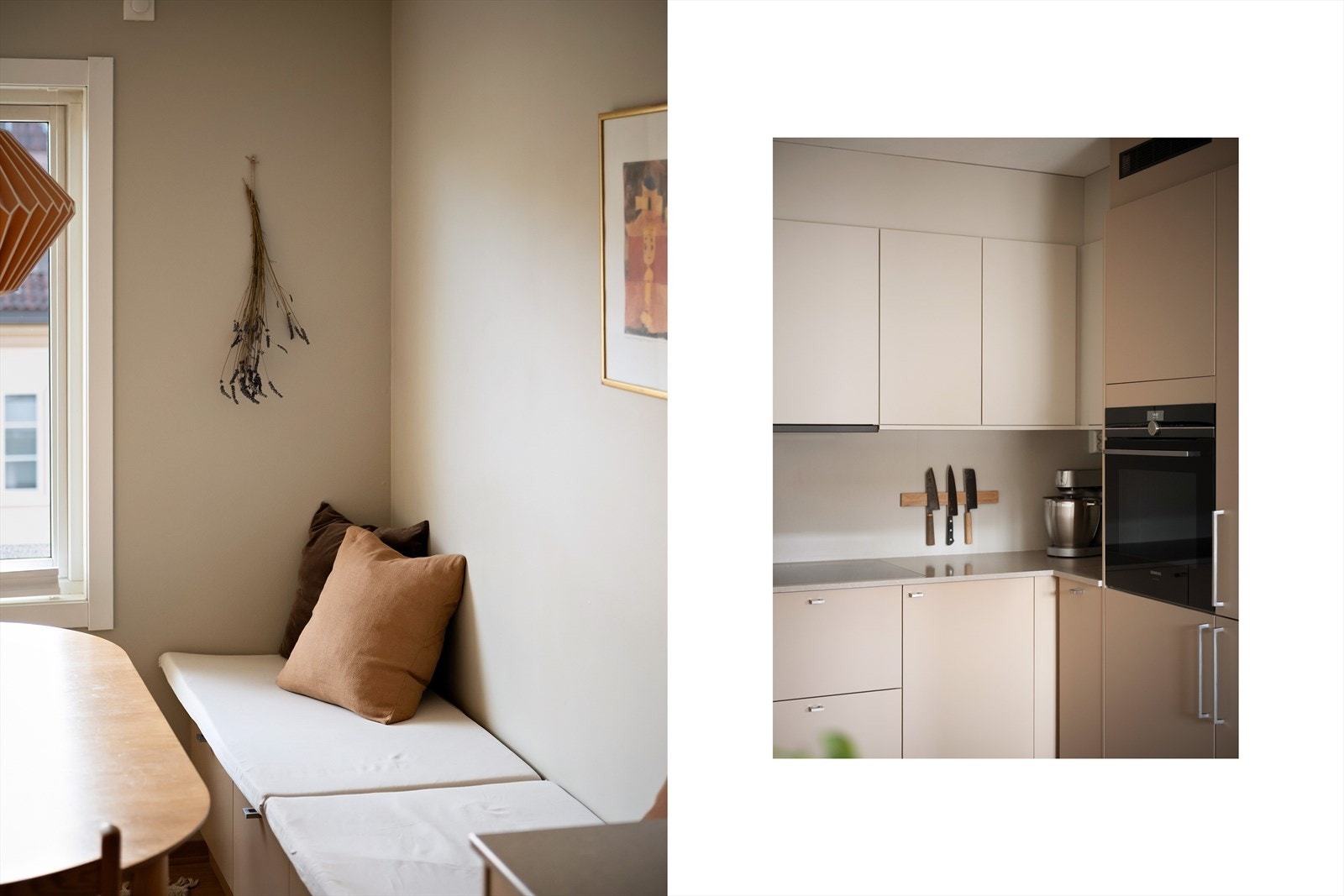 Spiseplassen er en naturlig del av oppholdsrommet og gir en fleksibel møblering. Kjøkkenet er utstyrt med vannstoppsystem, komfyrvakt og ventilator fra RørosHetta Galleribilde