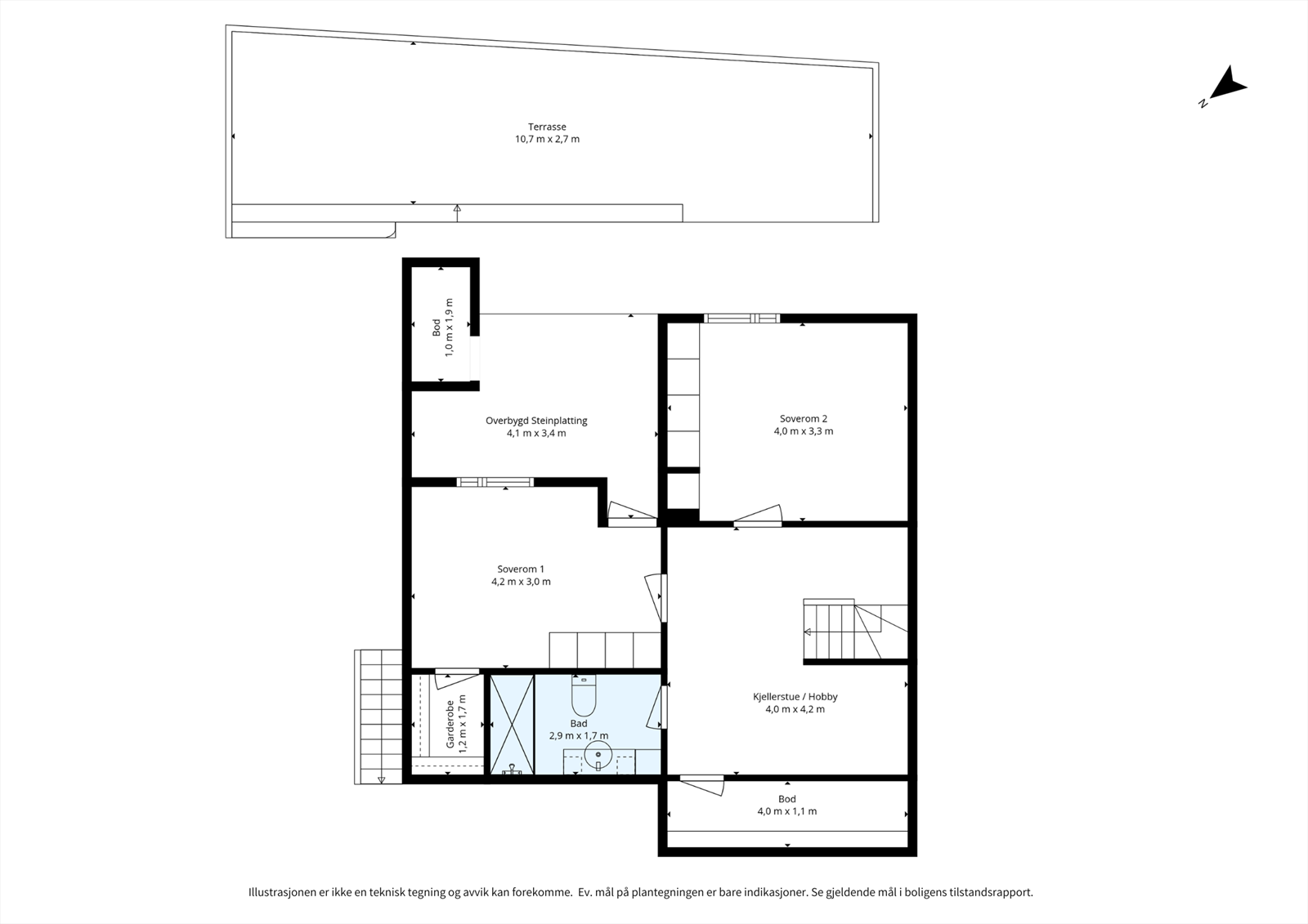 Én etasje ned finner vi flere soverom, bad, kjellerstue og utgang til mer uteplass. Galleribilde