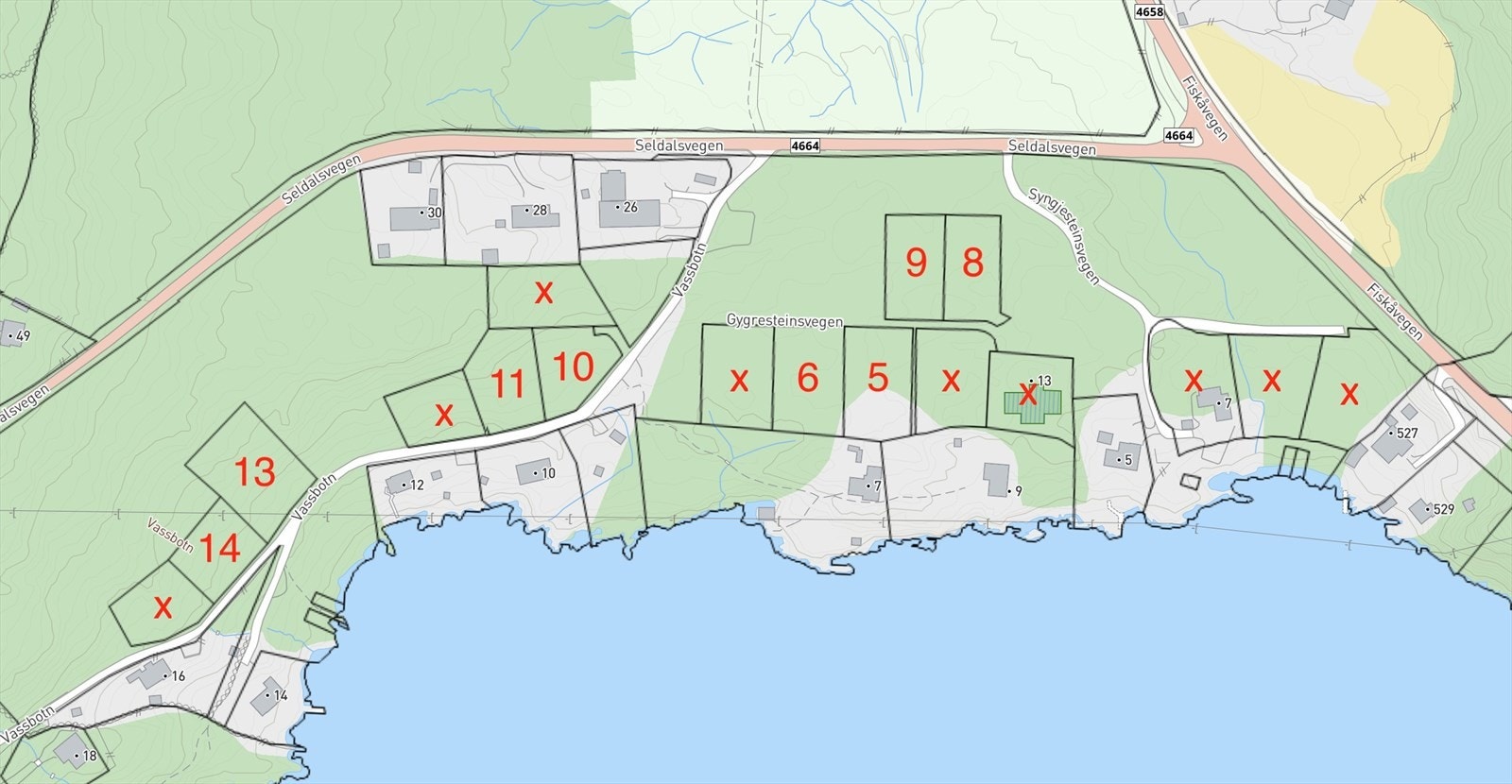 Oversiktsbilde av solgte/ledige tomter. Galleribilde