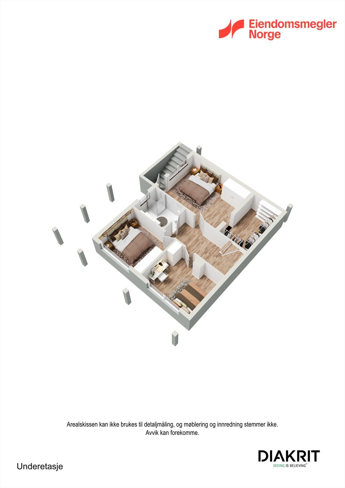 Underetasje; Det rommet ved utvendig kjellertrapp illustrert som soverom er godkjent som Sport/diverse på opprinnelig plantegning. Galleribilde