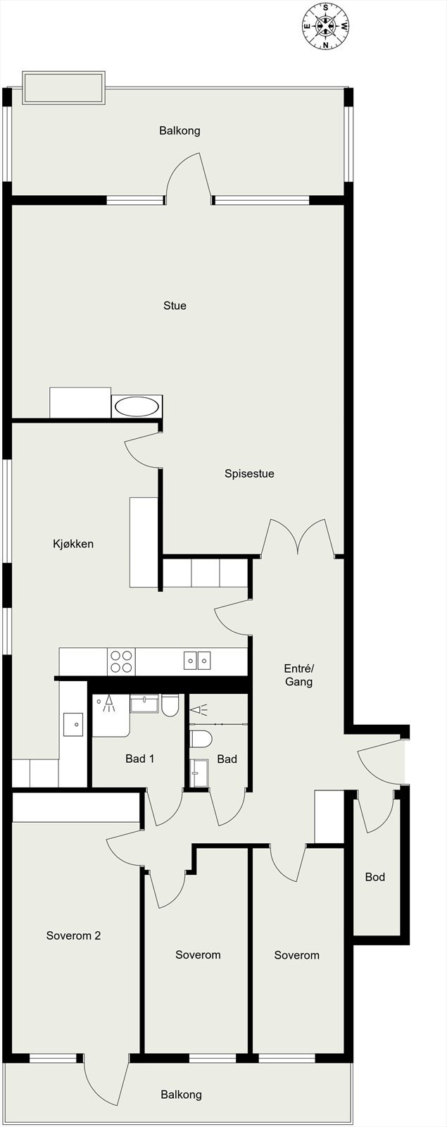 Alternativ plantegning som viser potensiale for 3 soverom (opprinnelig planløsning) Galleribilde