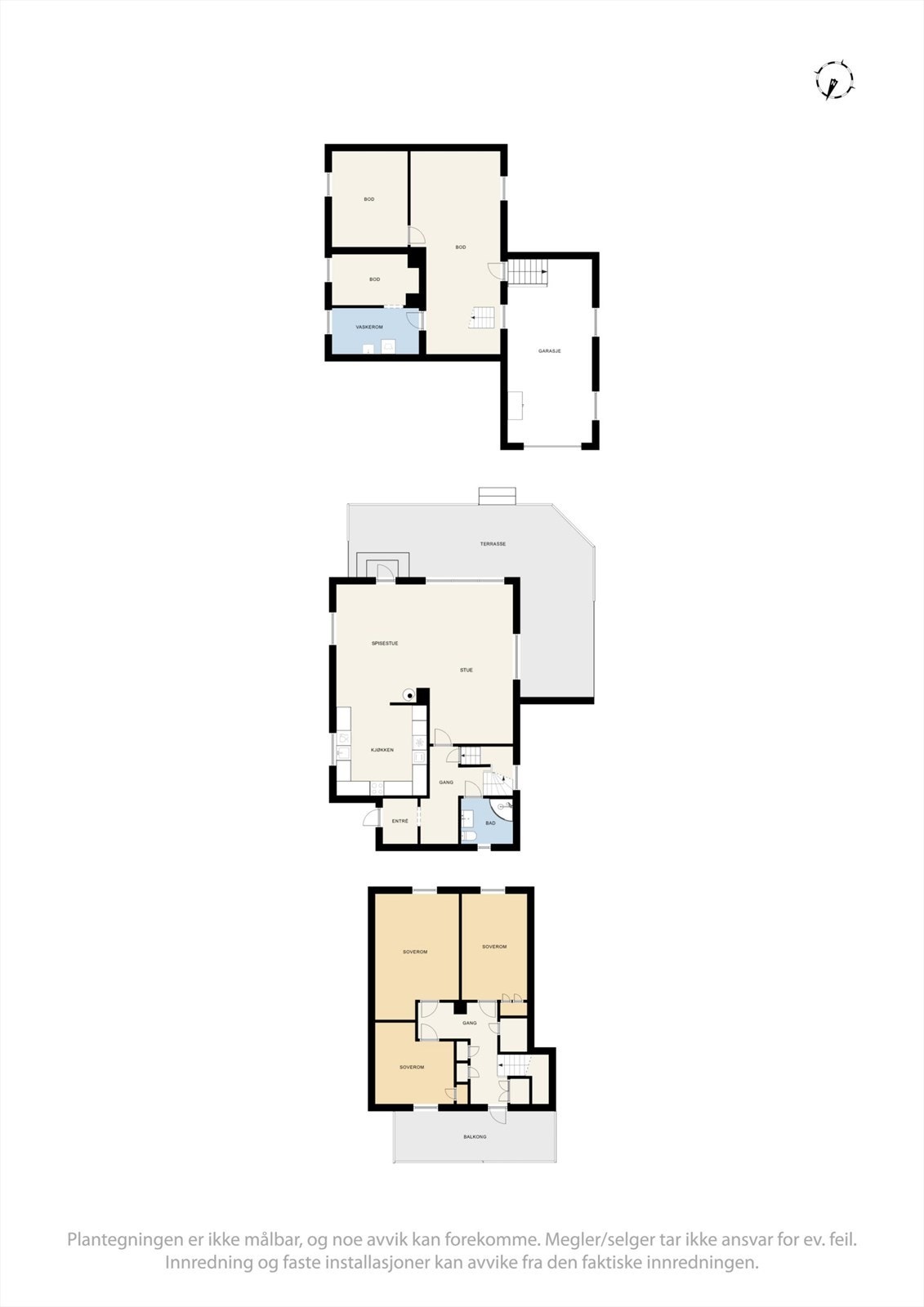 Boligen strekker seg over tre plan og har en familievennlig planløsning med et samlet bruksareal på 207 m². Galleribilde