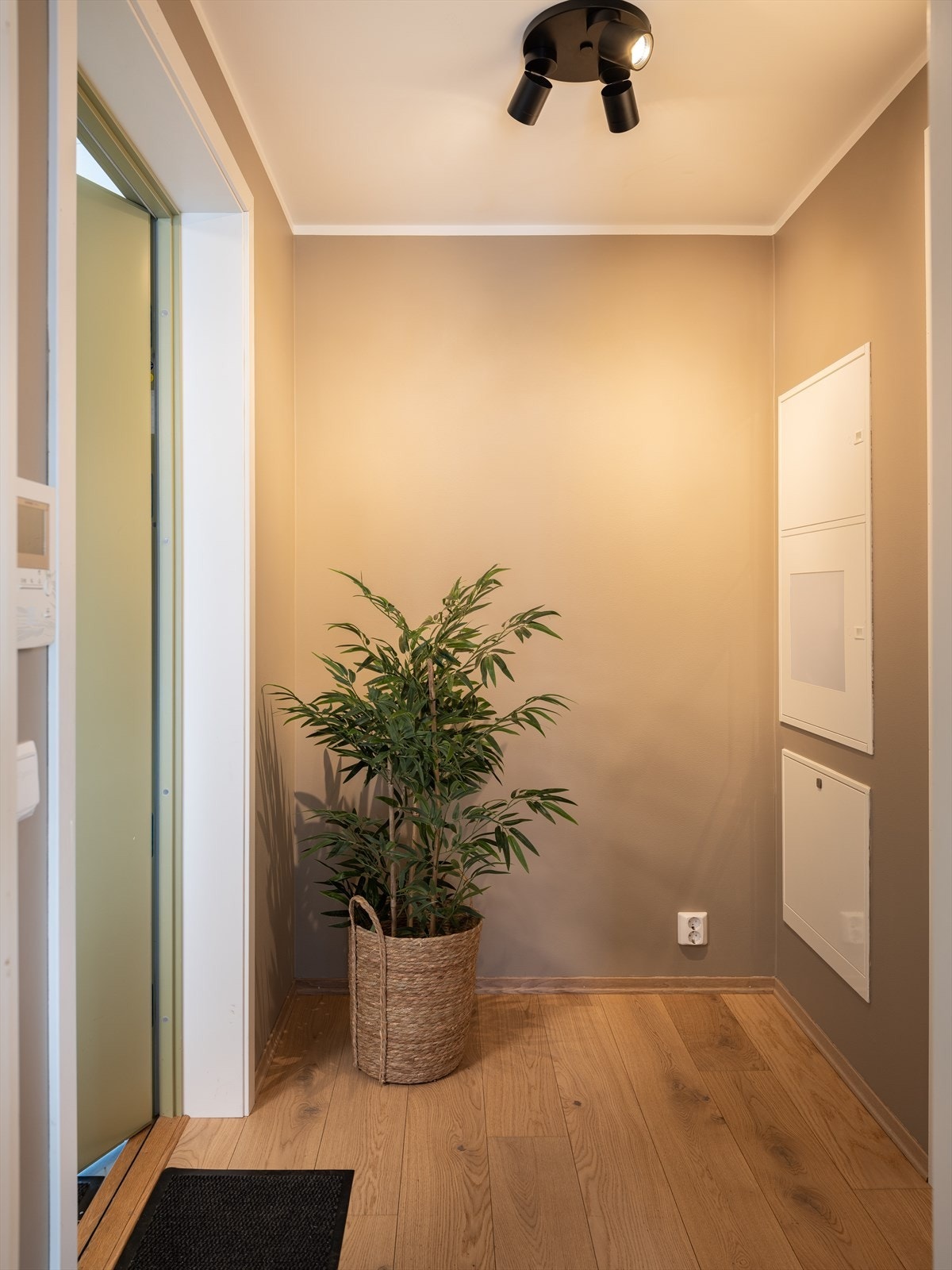 Innbydende entré på 3m² med plass til oppbevaring av både sko og yttertøy. Galleribilde