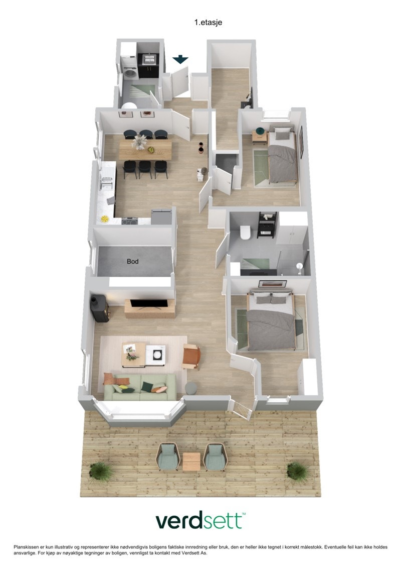 Plantegning 3D - 1. etasje. Galleribilde