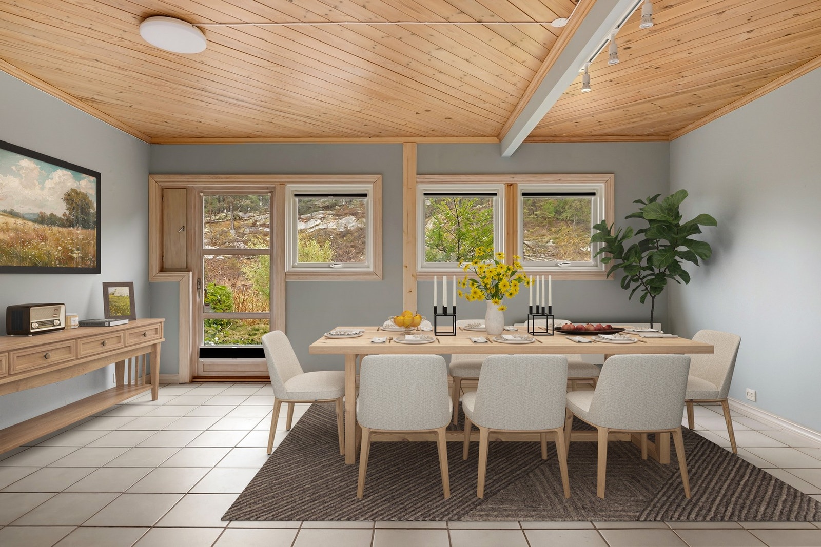 Romslig spisestue med plass til mange gjester (digitalt stylet) Galleribilde