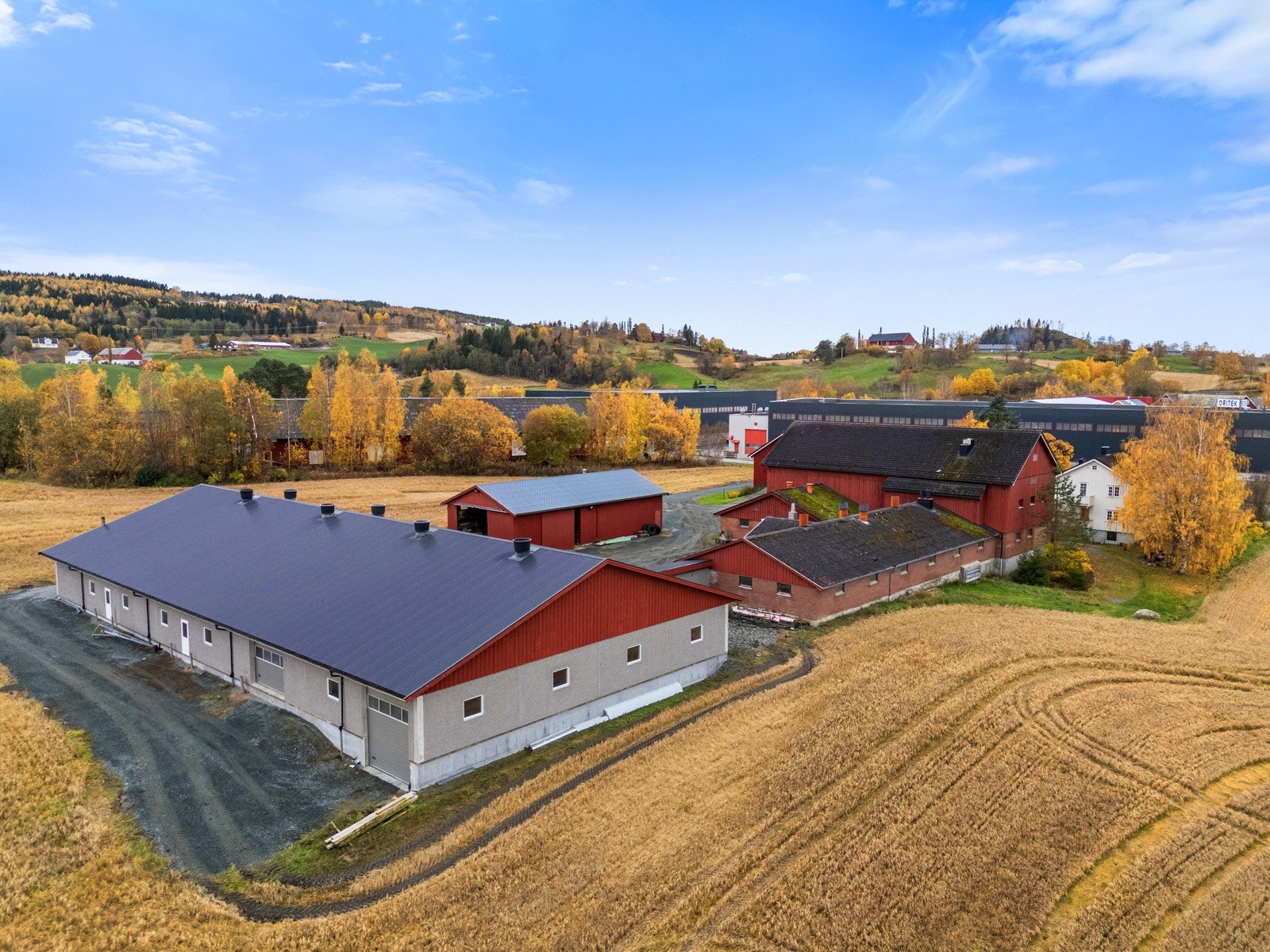 Her ser man den nye delen av fjøset som er fra 2017. Det er lagt opp til en konsesjon med kombinertproduksjon i dag. Mulighet for slaktegrisproduksjon eller smågrisproduskjon om ønskelig. Galleribilde