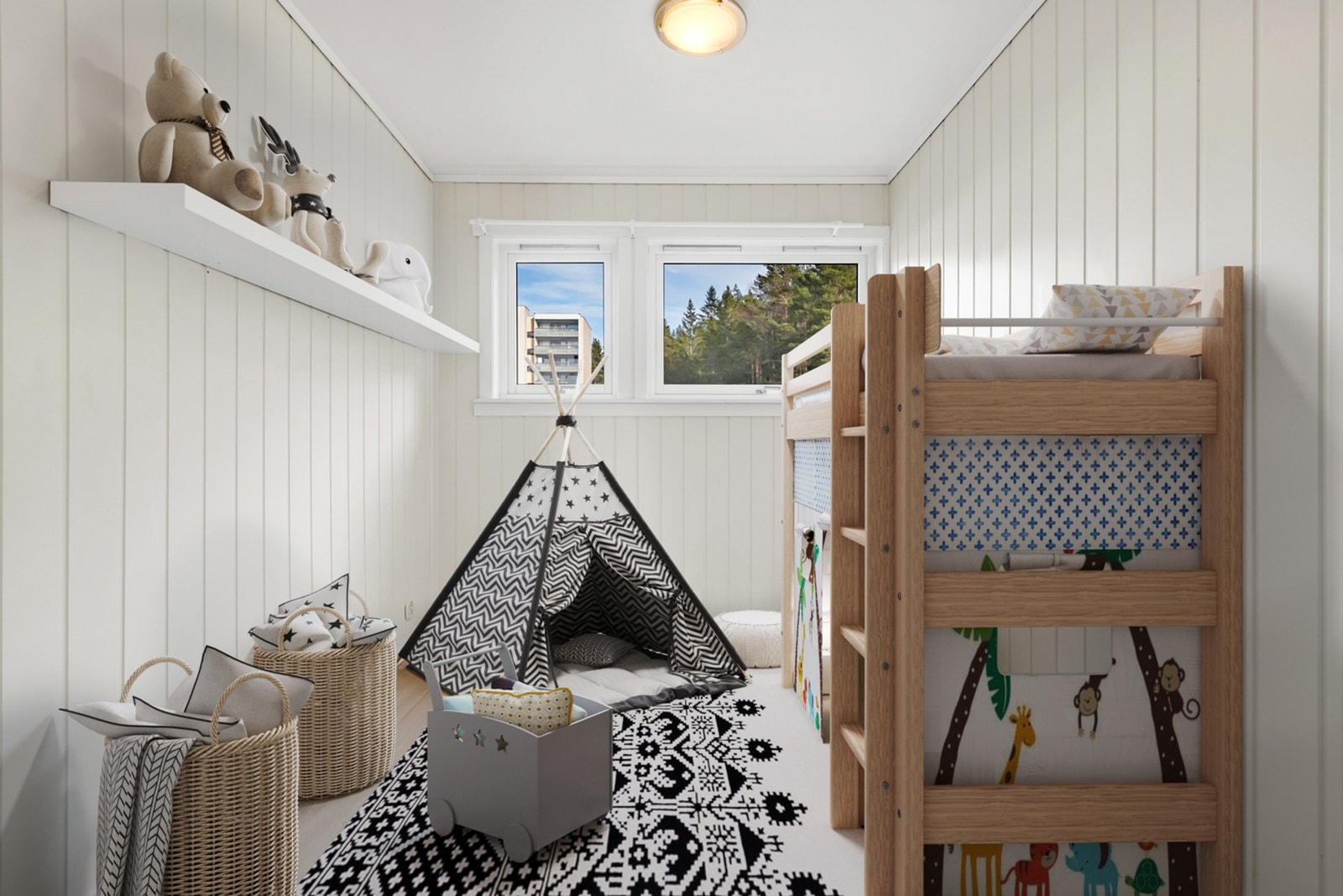 De øvrige soverommene egner seg perfekt som barnerom, gjesterom eller hjemmekontor - alt etter behov. (Bildet er digitalt stylet) Galleribilde