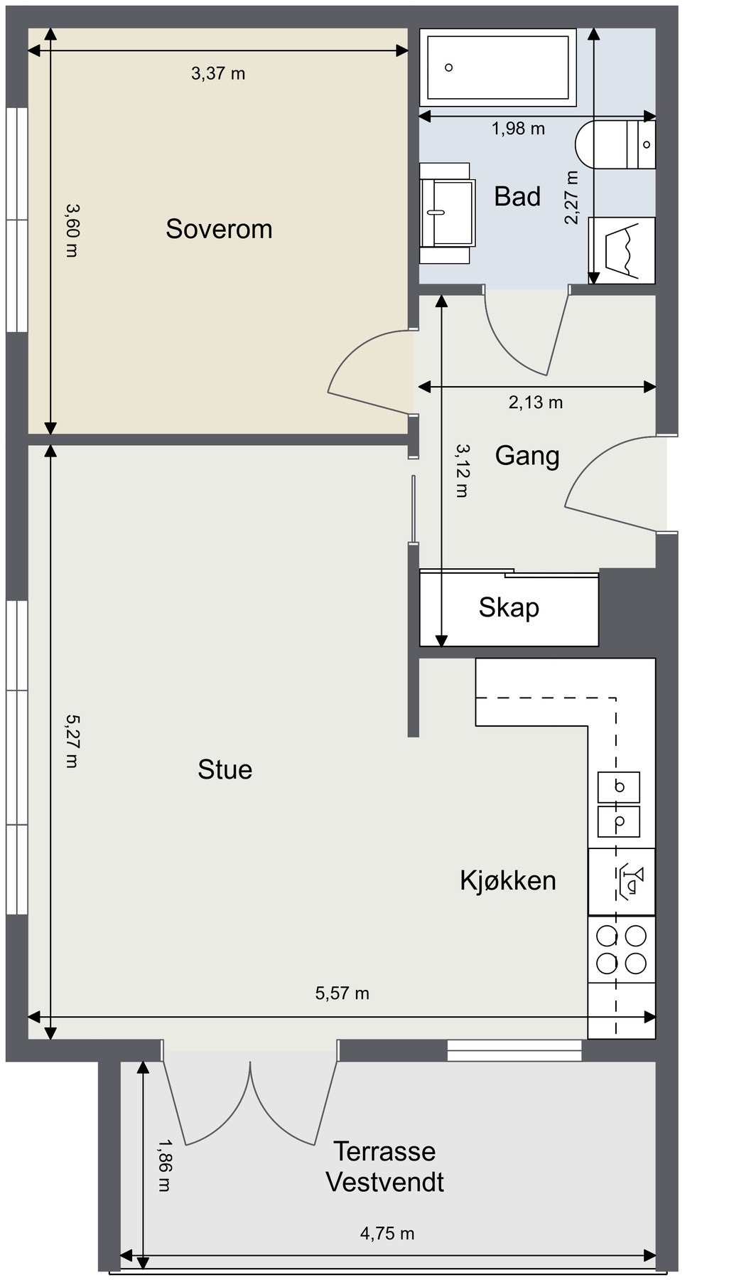 Plantegning med mål. Galleribilde