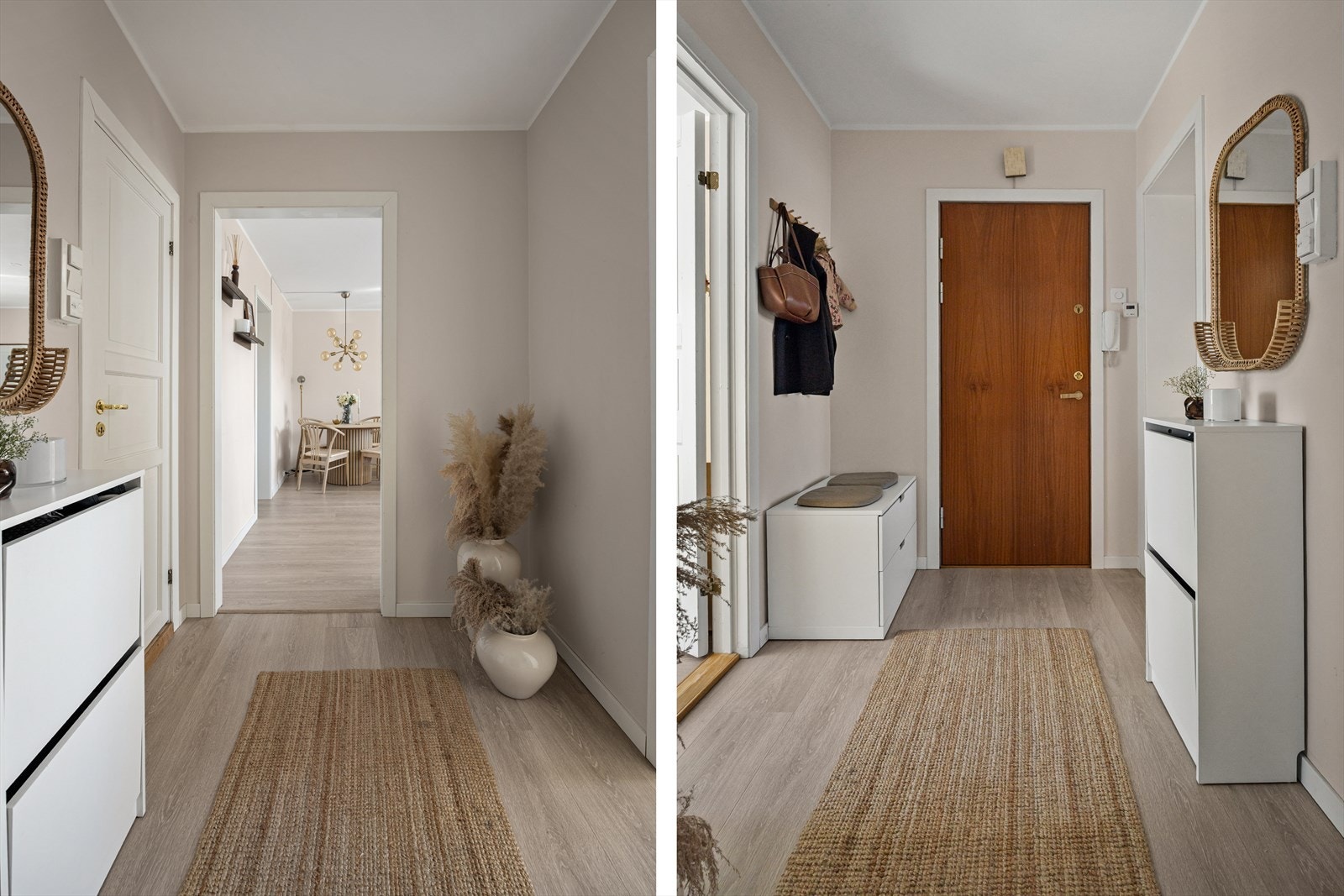 Du ønskes velkommen inn i en romslig entré. Her er det god plass til å sette fra deg sko og henge fra deg yttertøy. Galleribilde