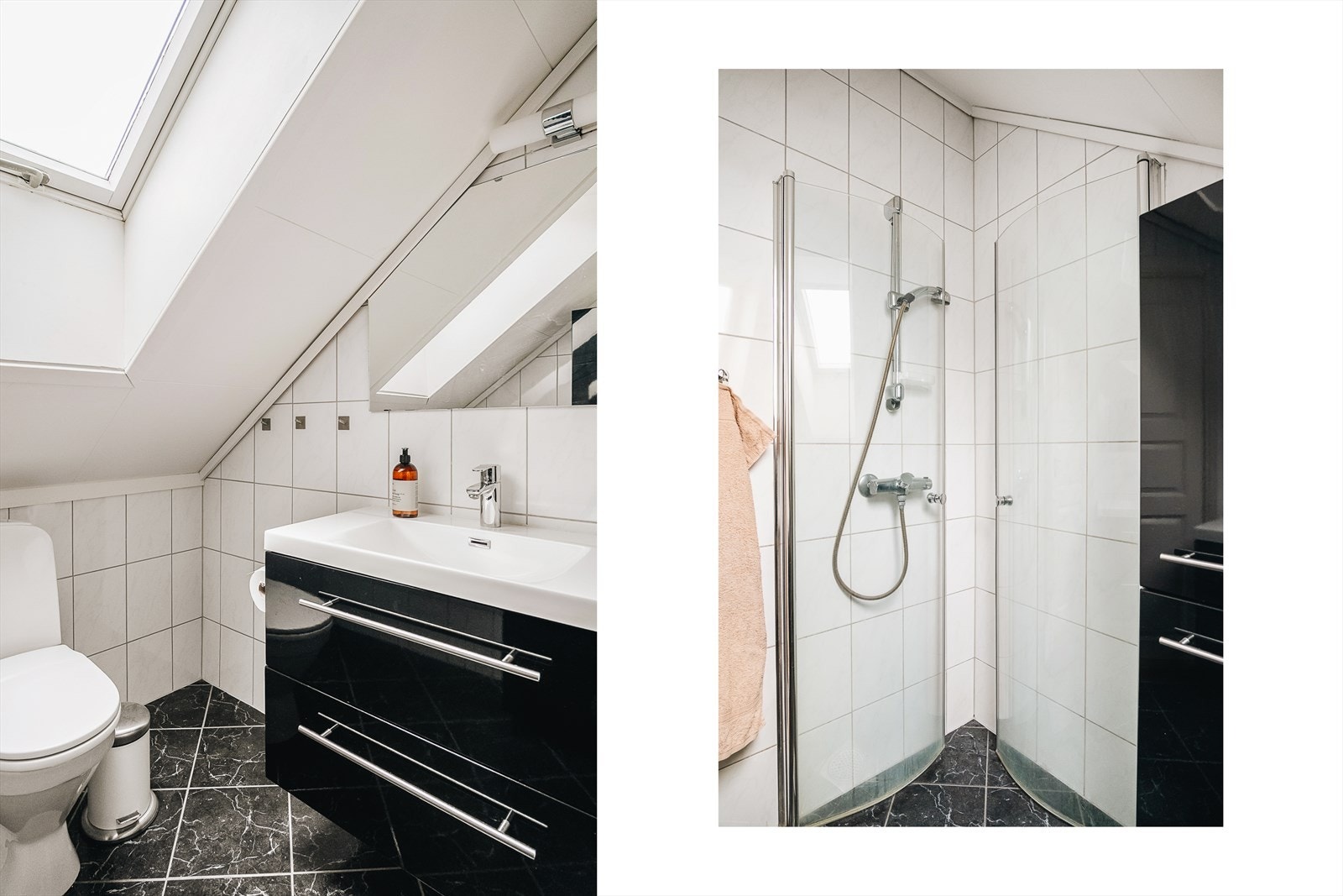 Klassisk og helfliset bad med varmekabler i gulv. Hele boligen har rør-i-rør opplegg. Galleribilde