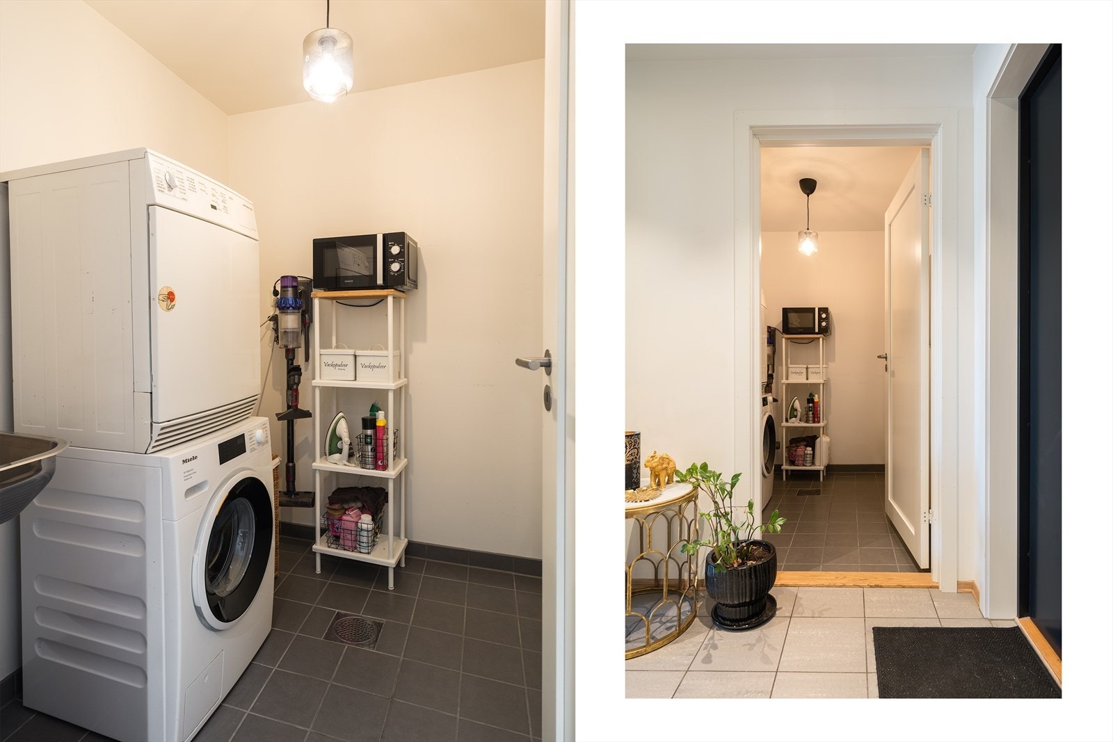 Det er et eget vaskerom i boligen, som også har adkomst via entreen. Galleribilde