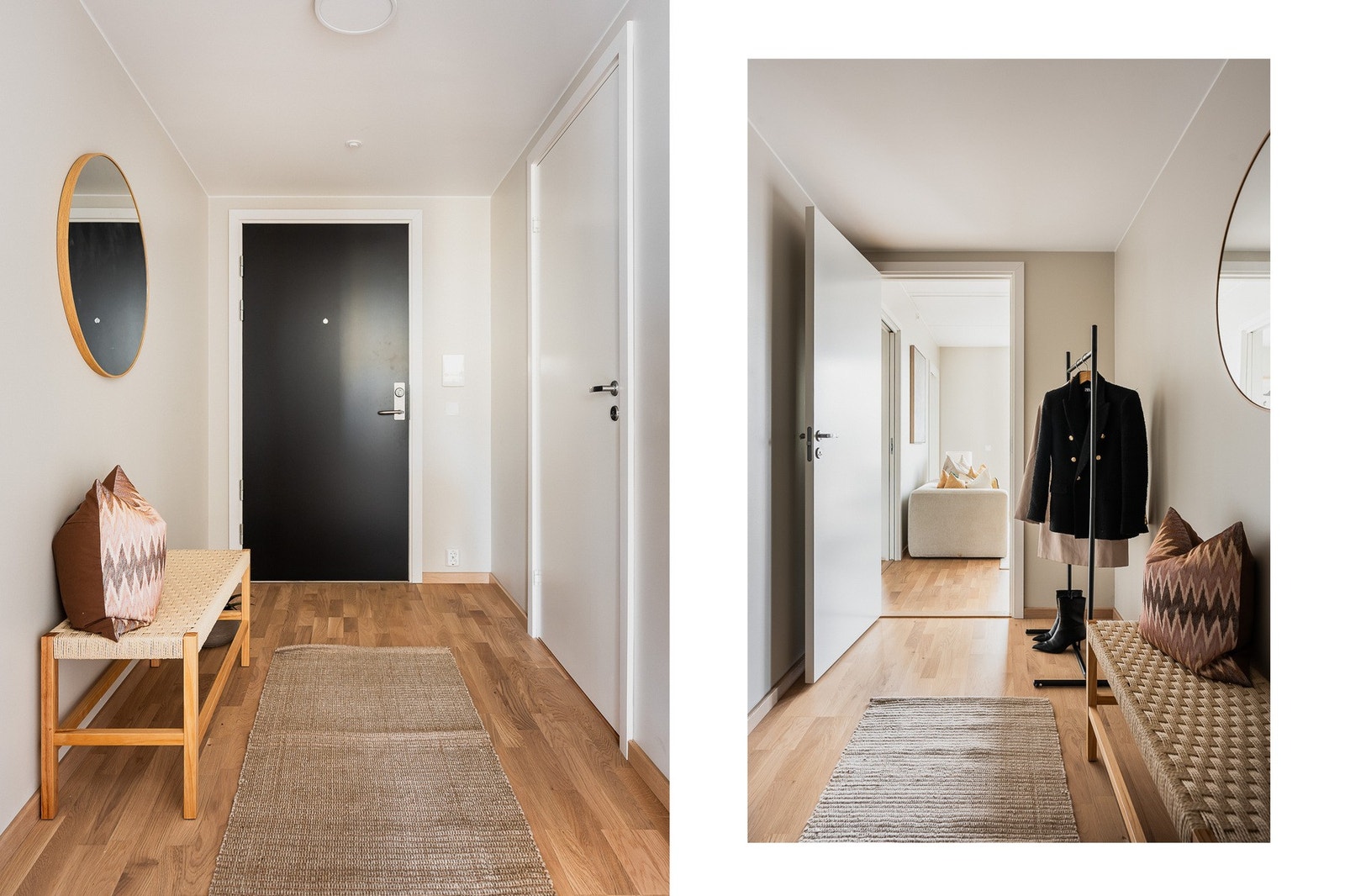 Entréen ønsker velkommen med adkomst via heis og dørcalling. Her er det plass til yttertøy og sko. Galleribilde
