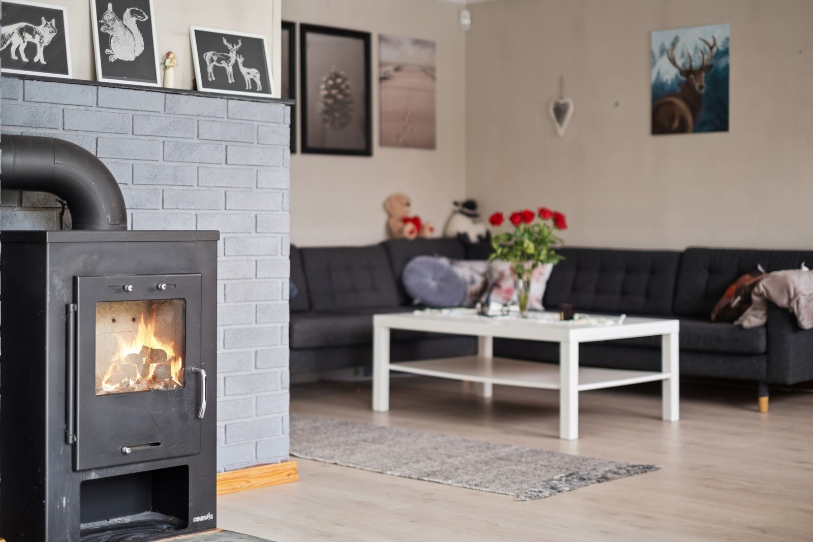 Her har man en flott vedovn som varmer svært godt på kalde høst- og vinterkvelder, noe som holder strømutgiftene nede. Galleribilde