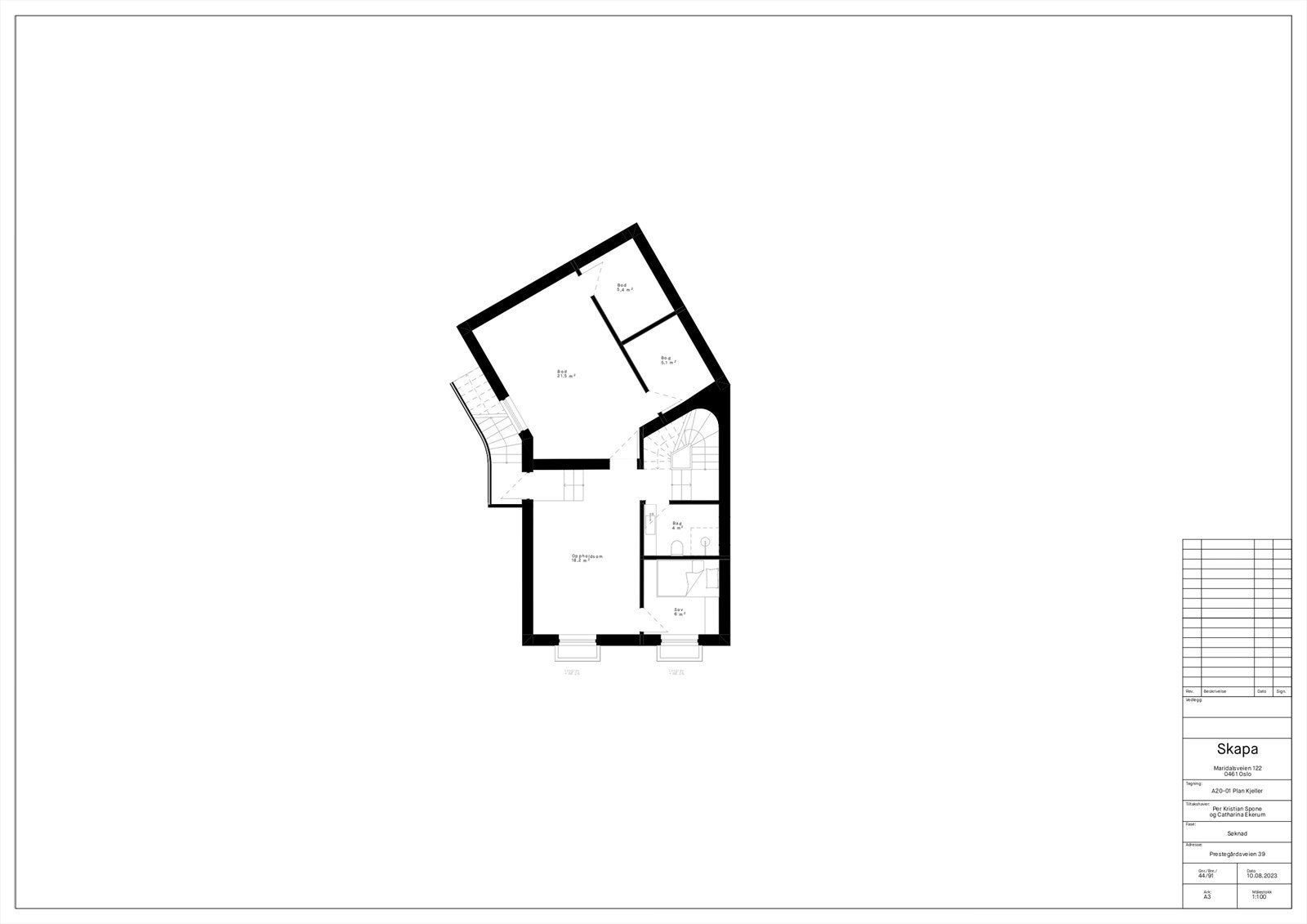 Plantegning kjeller. Egen inngang med mulighet for hybel ved behov Galleribilde
