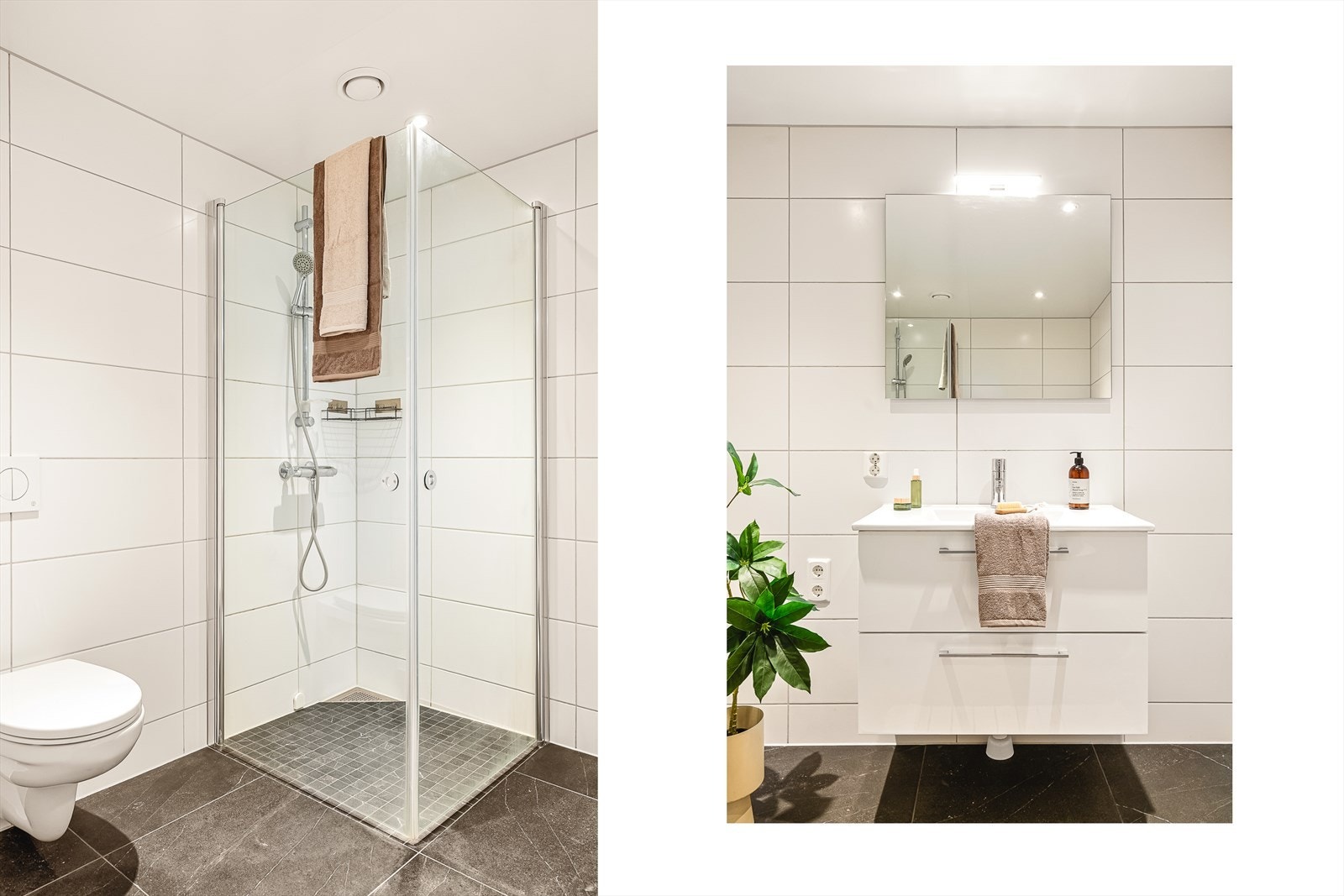 Arbeidet med utskifting av fliser og utbedring av bom i gulv er nå ferdigstilt på begge bad, med oppgraderte fliser. Galleribilde