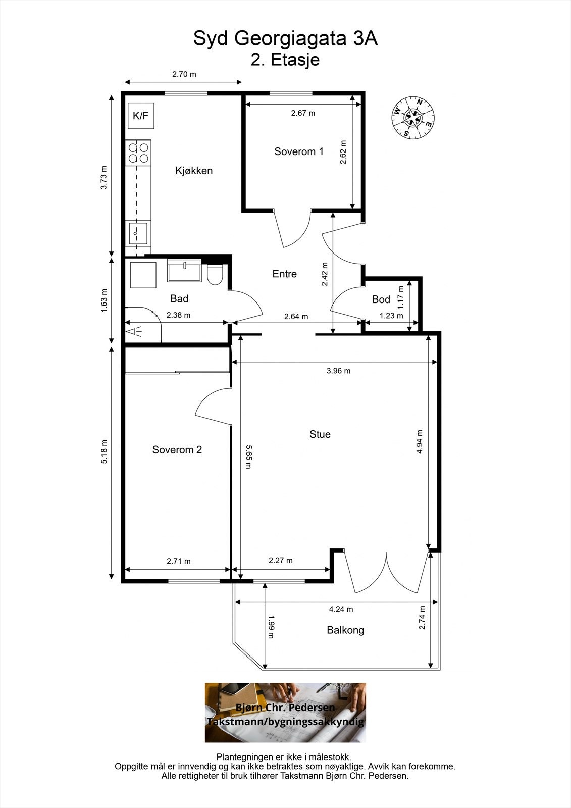 En arealeffektiv planløsning på 69 m² fordeler seg på entré, to soverom, bad, stue og separat kjøkken. Galleribilde