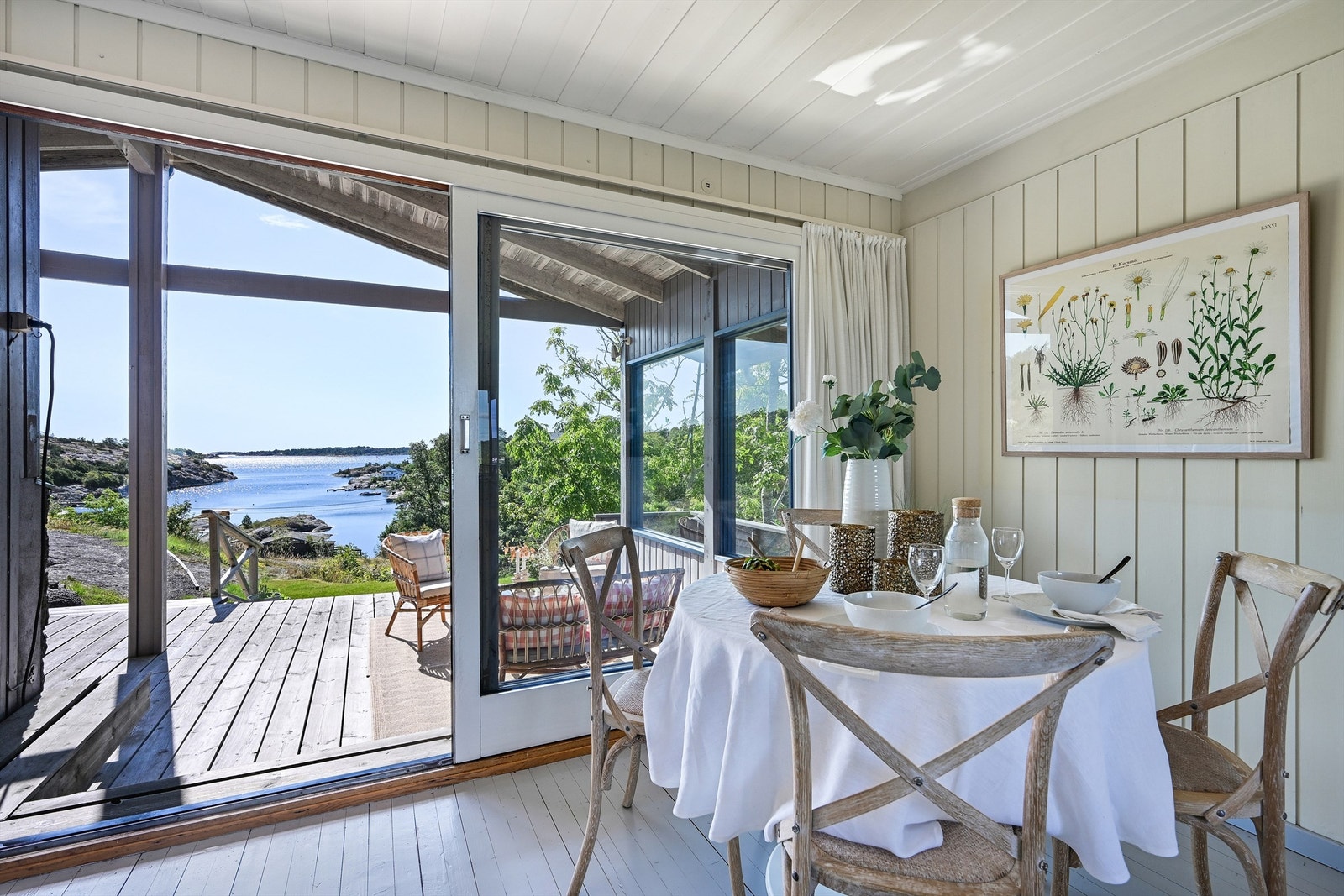 Fra stuen er det utgang til to flotte terrasser: en sørvendt på ca. 32 m², delvis innglasset, og en nordvendt på ca. 14 m² med utepeis i naturstein. To helt unike steder å nyte lange sommerdager og sene kvelder Galleribilde