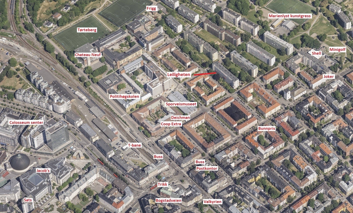 Oversikt over nærområdet. Sentral, men tilbaketrukket beliggenhet. Galleribilde