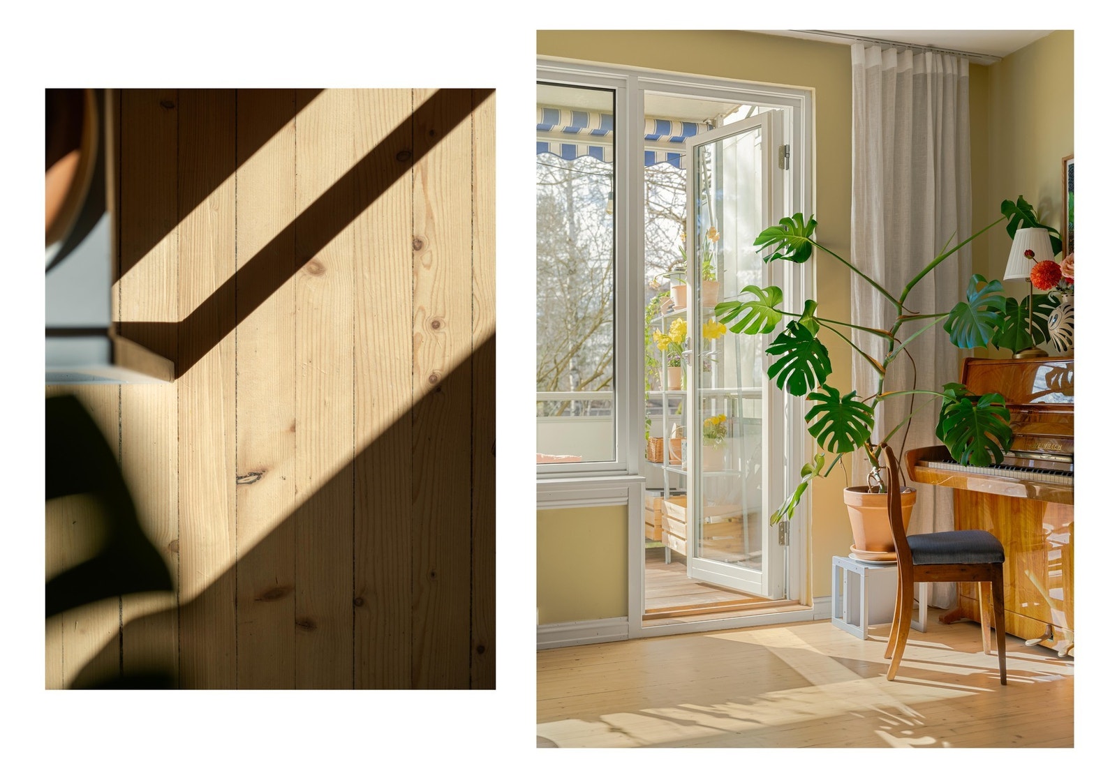 Når lyset strømmer gjennom vinduene, blir det en magisk følelse i stuen. Her finner vi også utgangen til balkongen. Galleribilde