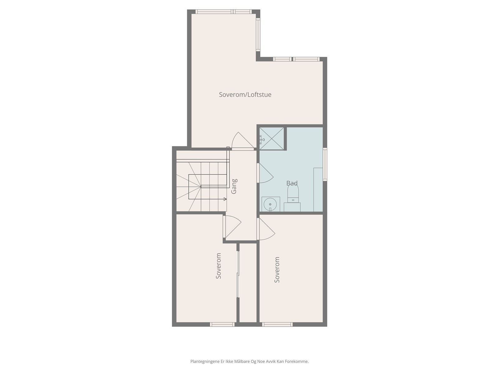 Andre etasje har 3 soverom, bad og gang. Hvor det også er mulig å få en tv-stue. Galleribilde
