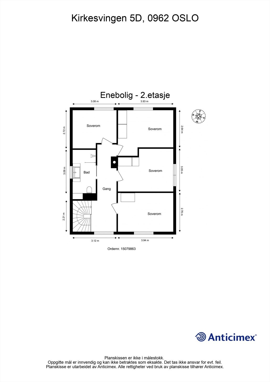 Andre etasje er en privat sone med fire soverom av god størrelse og et moderne bad. Galleribilde