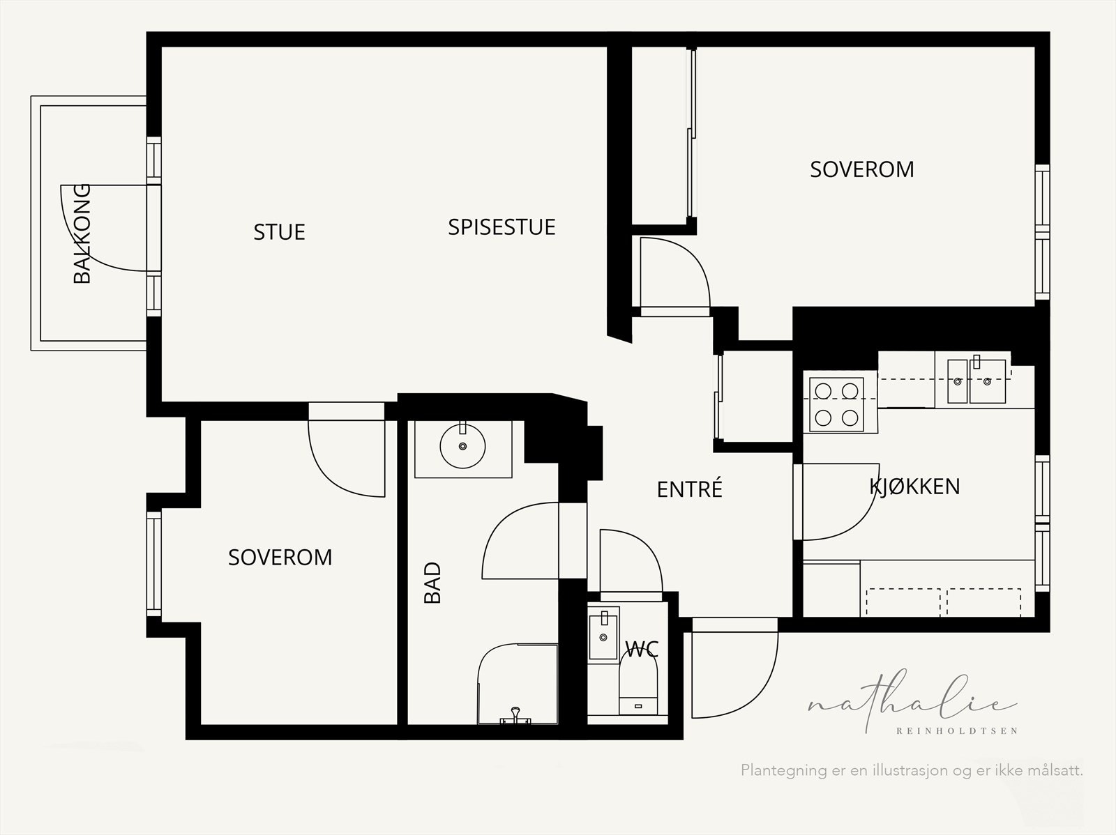 Leiligheten som ligger i 2. etasje har en effektiv og godt utnyttet planløsning med et internt bruksareal på ca. 59 m². I tillegg disponerer boligen en ekstern bod på ca. 3,6 m² i kjeller, som gir gode oppbevaringsmuligheter. Galleribilde