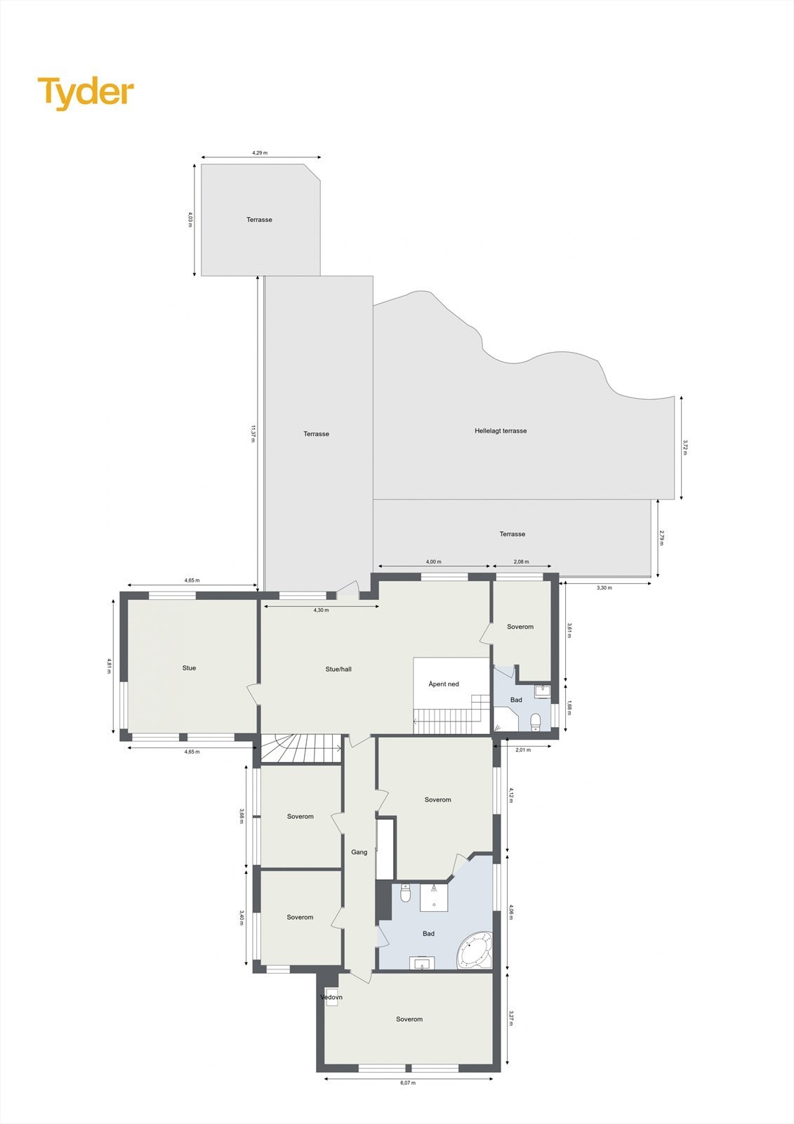 2. etasje:
Bad, Bad 2, Gang, Stue/hall, Stue, Fem soverom Galleribilde