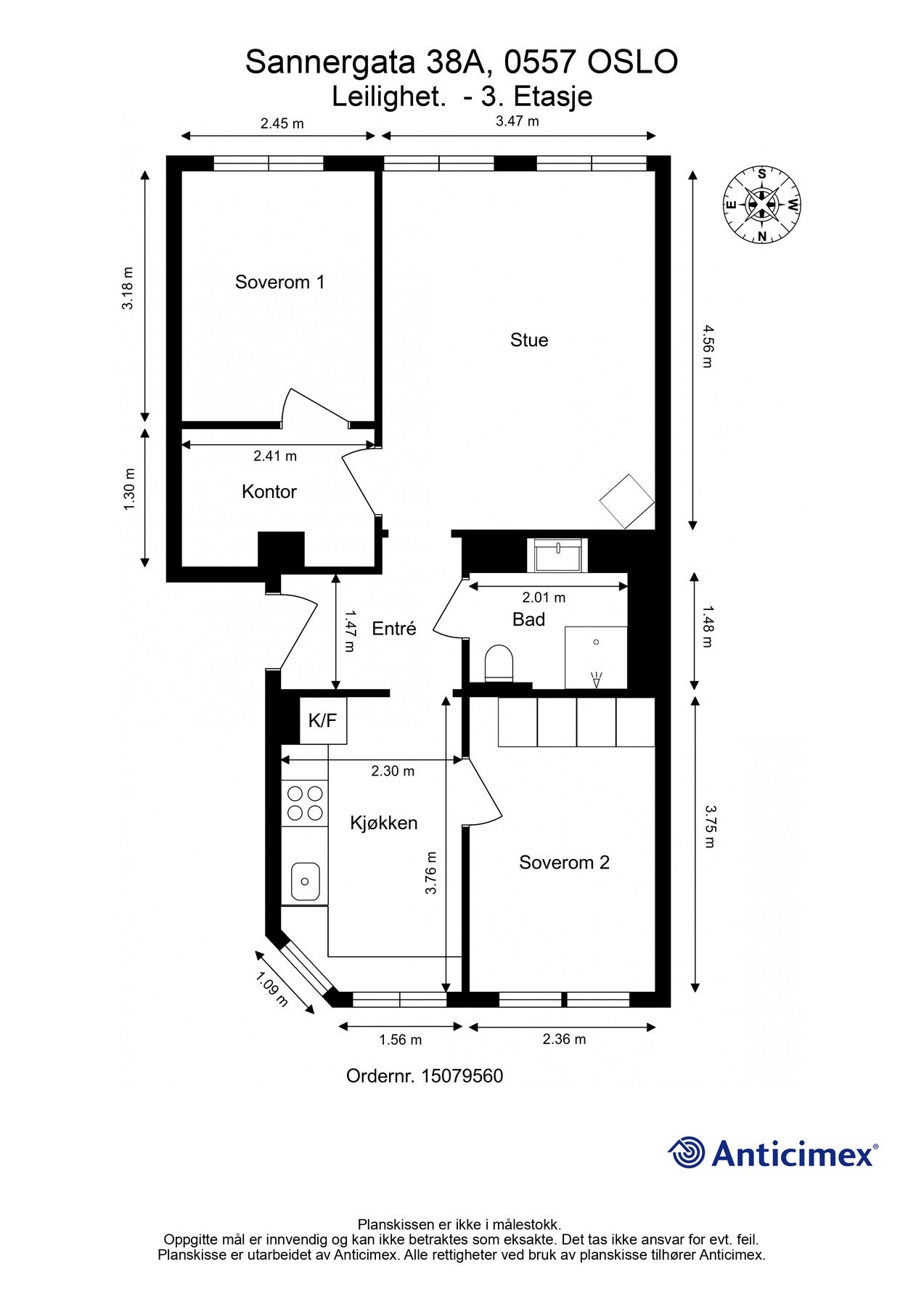 Gjør deg kjent med leilighetens planløsning før du titter videre. Leiligheten disponerer en kjellerbod på 5kvm og bod i trapperom på 1kvm. Galleribilde