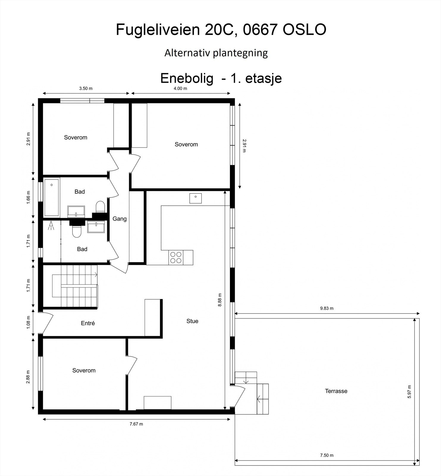 Alternativ plantegning - ekstra soverom Galleribilde