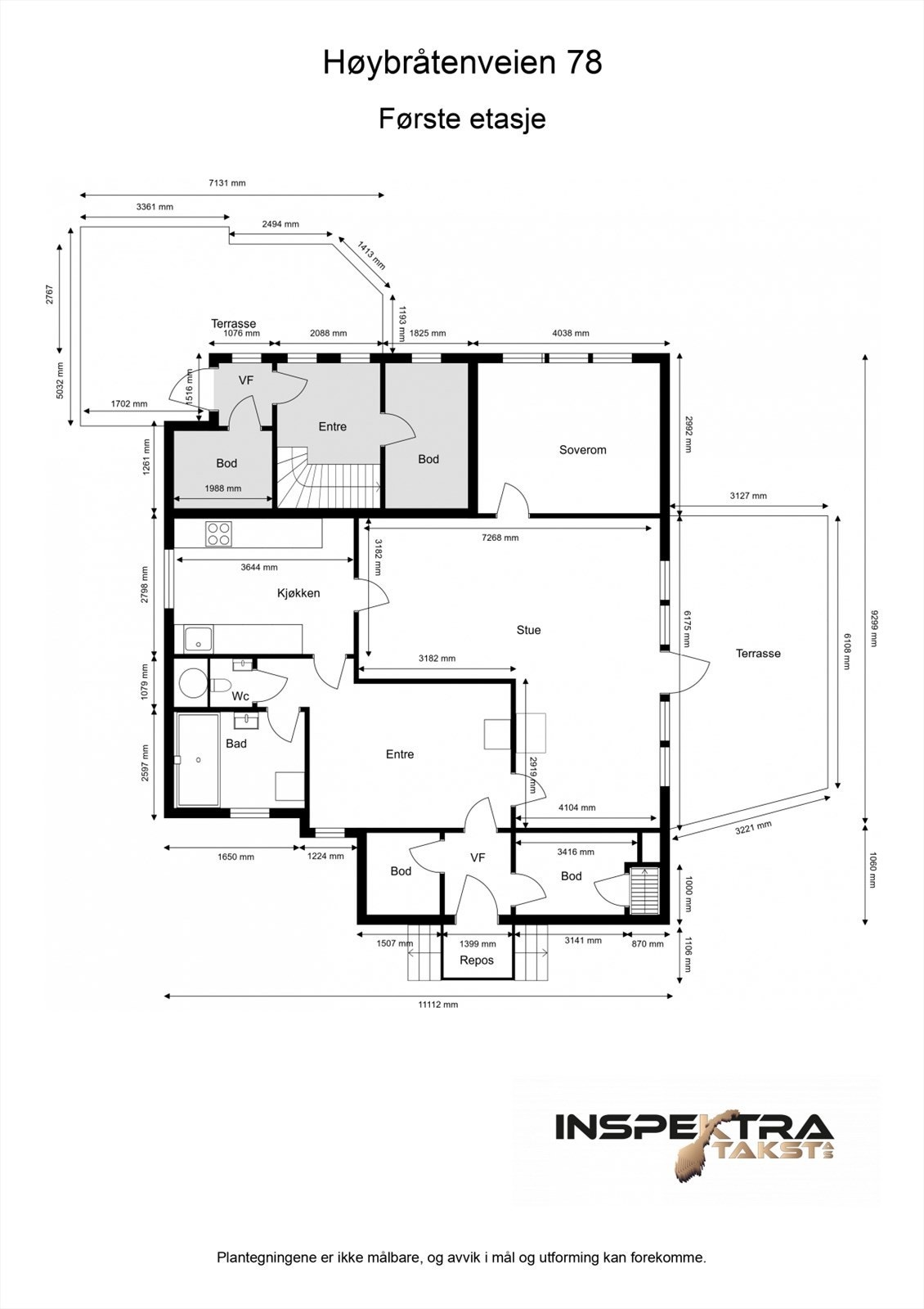 Plantegning 1. etasje (snr. 1 vises i hvitt og snr. 2 vises i grått) Galleribilde