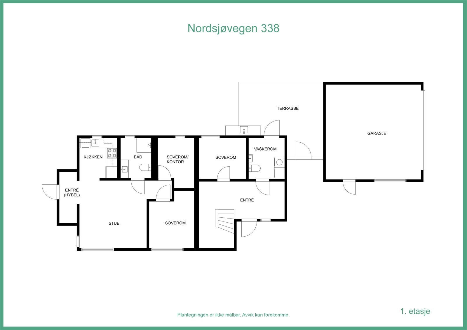 Plantegning - Hybeldel er ikke godkjent slik den fremstår i dag, da det opprinnelig skal være adkomst via hoveddel Galleribilde