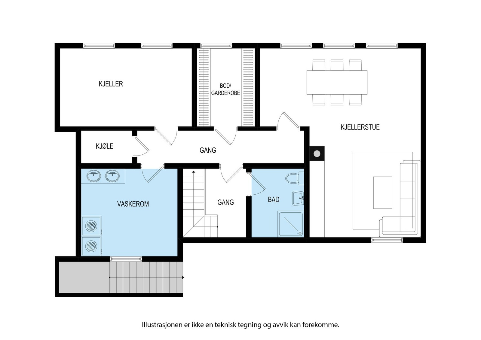 Planløsning kjeller. Galleribilde