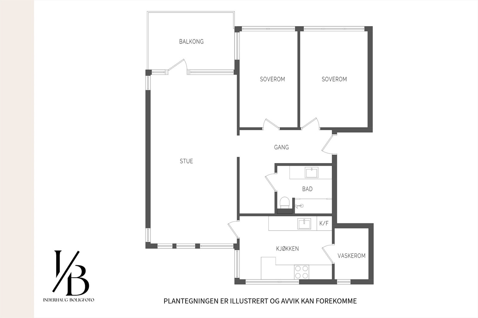 Plantegning. Leiligheten er målt til 77kvm (BRA-I). Galleribilde