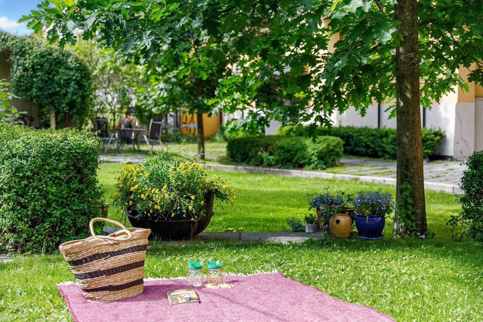Bakgården er som en grønn liten oase på sommerstid. Galleribilde
