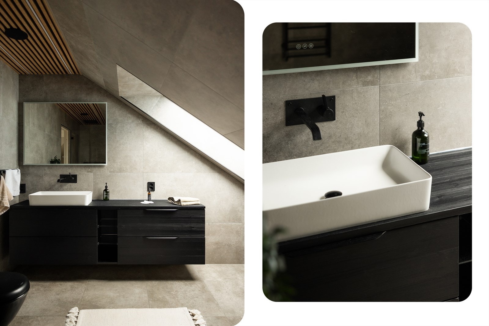 Merk flotte detaljer som spiletak med lysskinner, speil med lys og innebygd amatur. Galleribilde