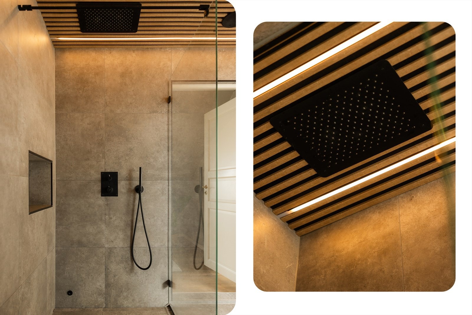 Her får du ekte spa følelse med regndusj, innebygd dusjamatur og hylle. Galleribilde