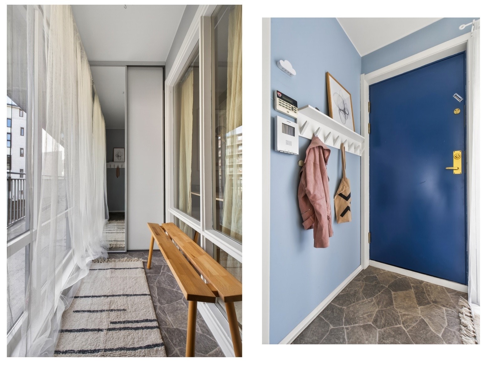 Når du kommer inn i leiligheten, møtes du av en lys entré som gir et godt førsteinntrykk. Galleribilde