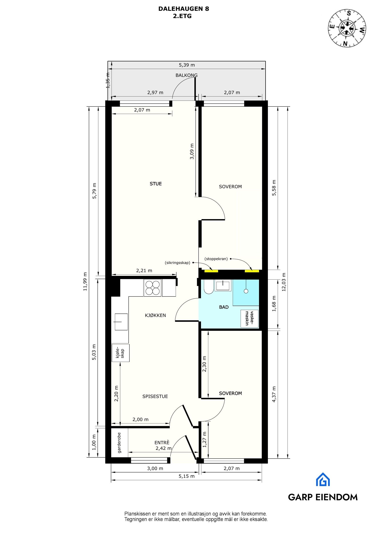 Plantegning med mål. Galleribilde
