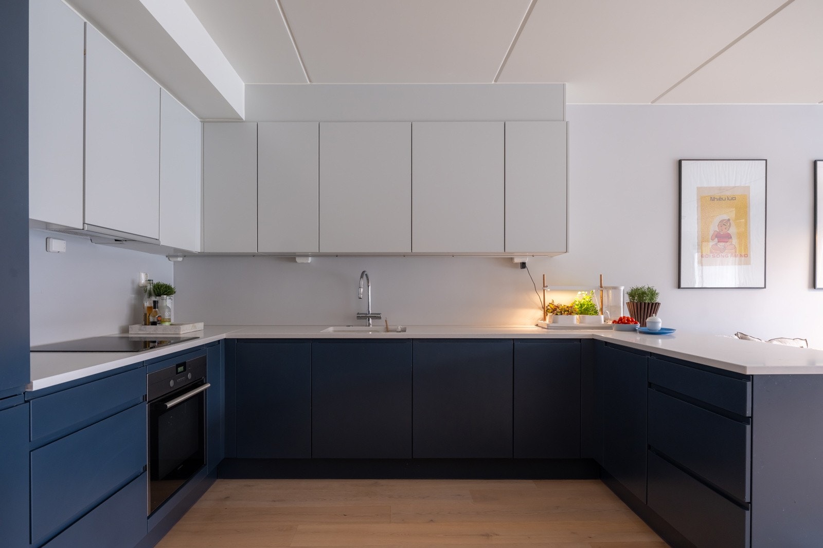 Det er integrerte hvitevarer bestående av stekeovn, induksjonsplatetopp, oppvaskmaskin og kjøleskap med fryser, som alle medfølger handelen. Galleribilde