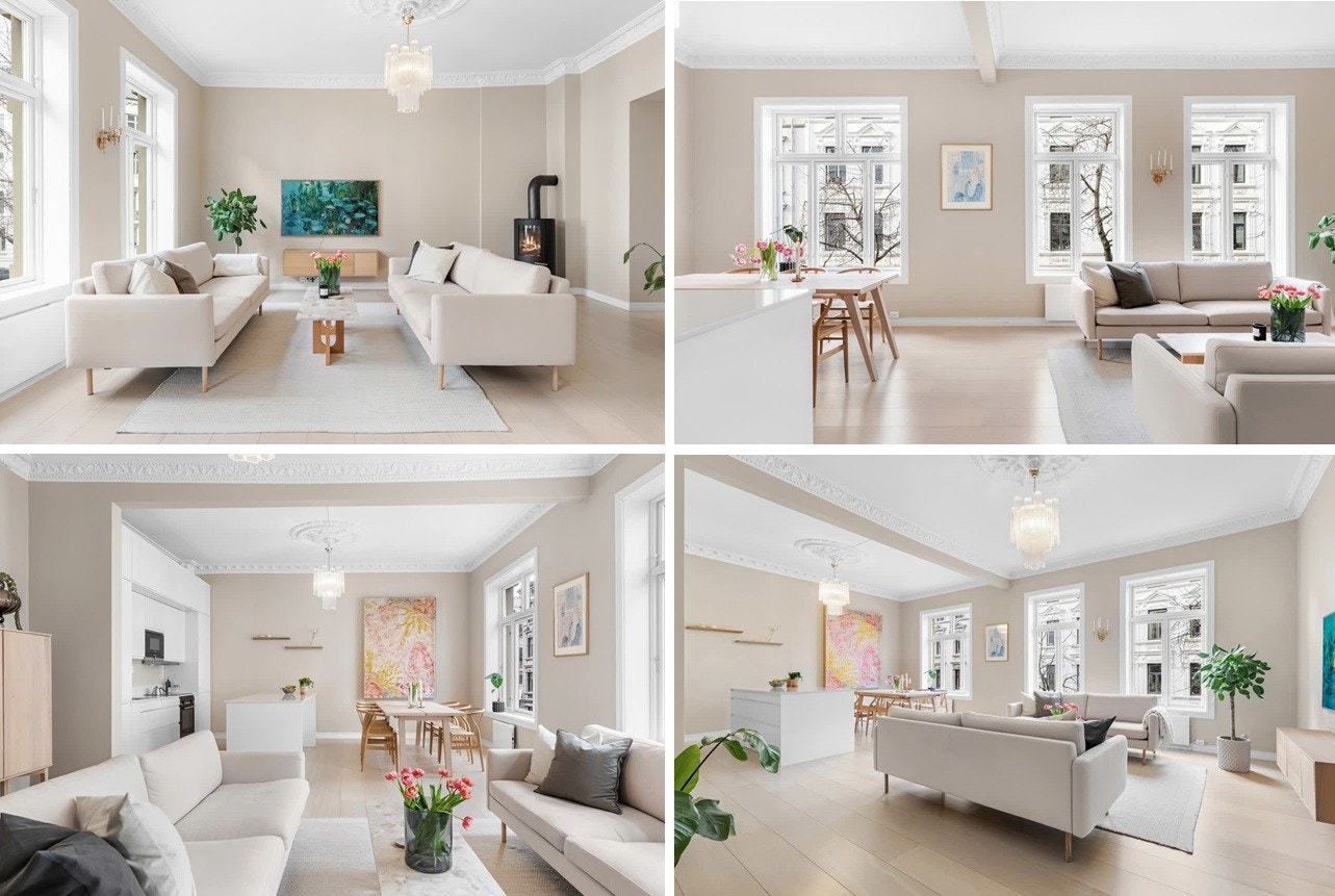 Alternativt innredningsforslag i stuen, fra tilsvarende leilighet i bygget. Galleribilde