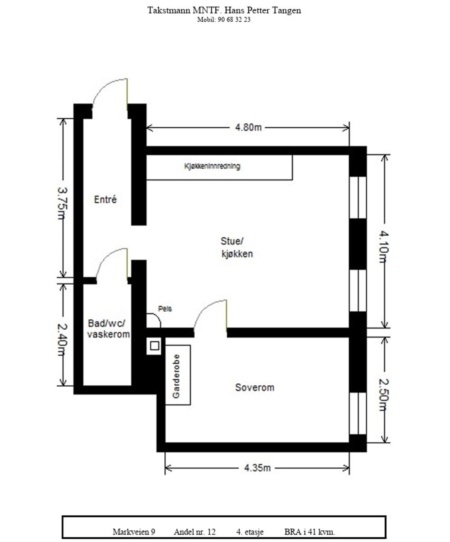 Planskisse over den praktiske leiligheten. Galleribilde