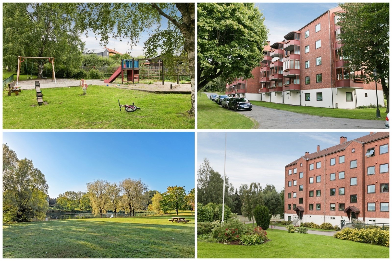 Nydelige fellesarealer med store grøntarealer, lekeplass for barn og biloppstillingsplasser Galleribilde