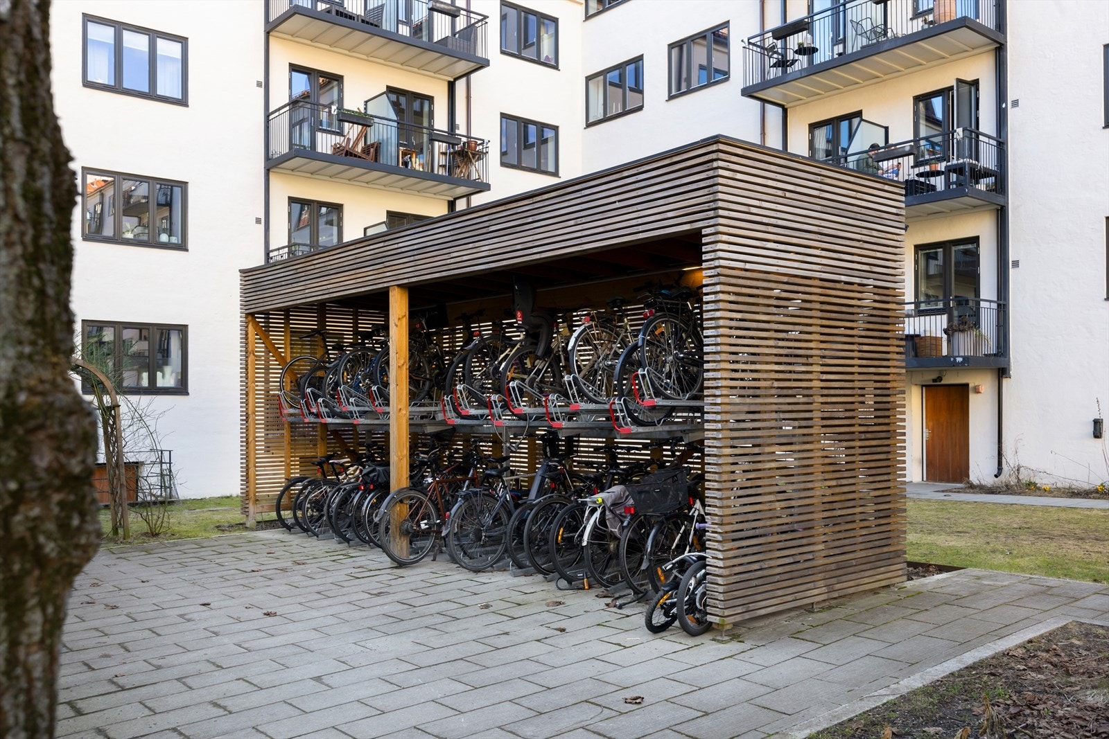 Sykkelparkering i bakgård. Galleribilde
