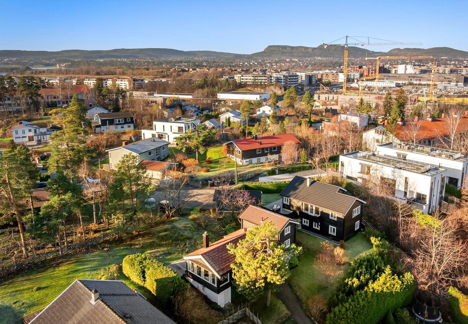 Blindveien Haldenskogveien ligger noe opp i terrenget, her med skoler 1.-10. trinn, Fornebu S og T-banebyggingen i bakgrunnen (foto: Zovenfra) Galleribilde