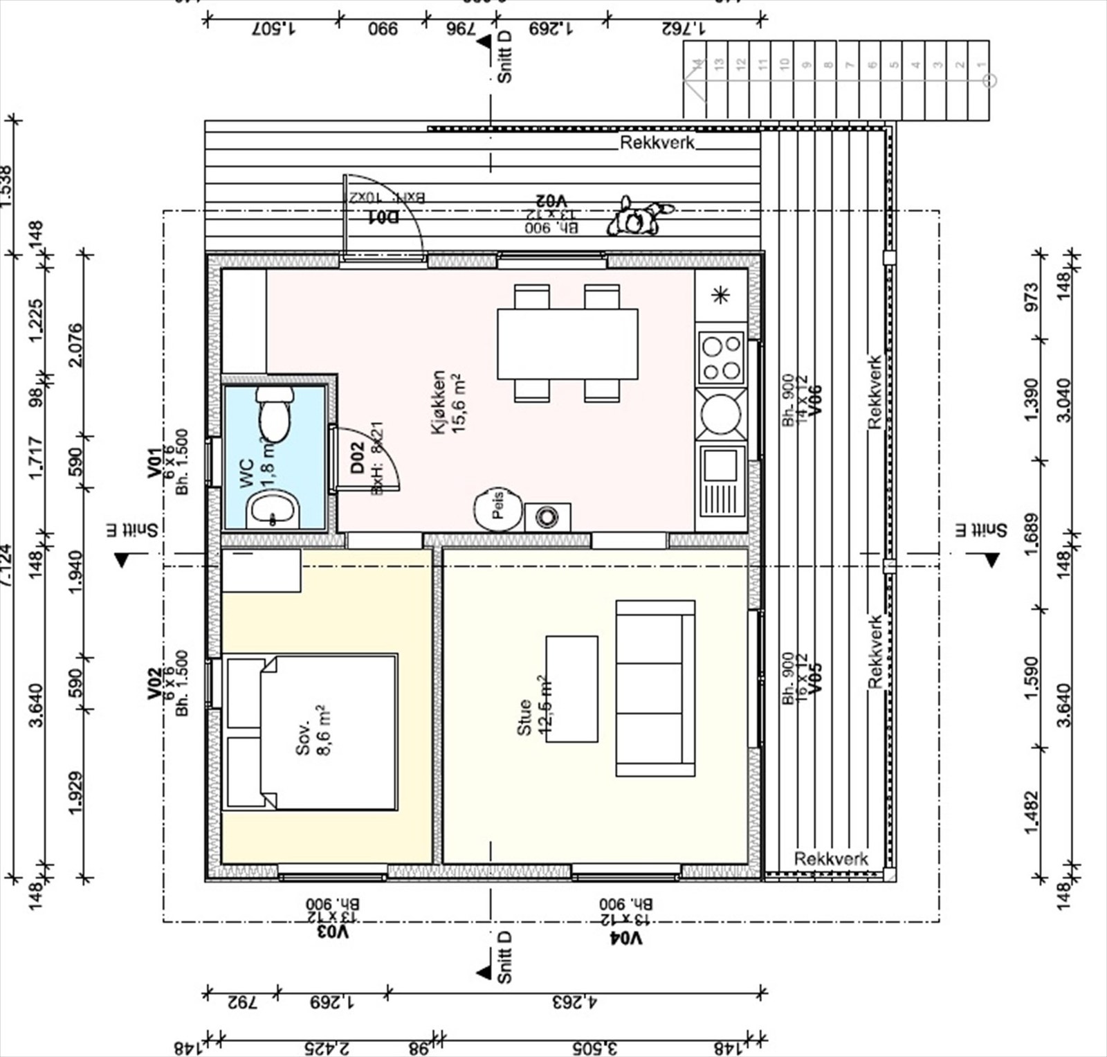 Plantegning- Det er pr. i dag ikke satt inn peis som tegnet inn og ikke heller vask på WC-rom. Galleribilde