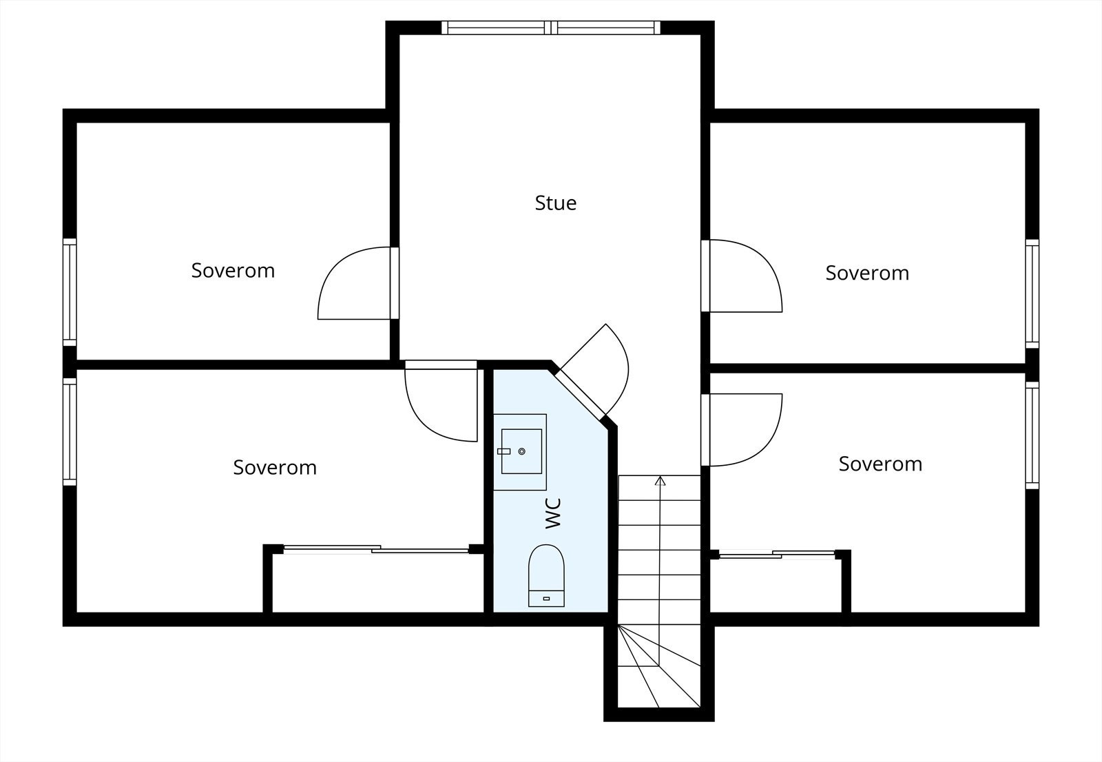 Loftstuen har en god planløsning med fire soverom, loftstue og toalettrom. Galleribilde